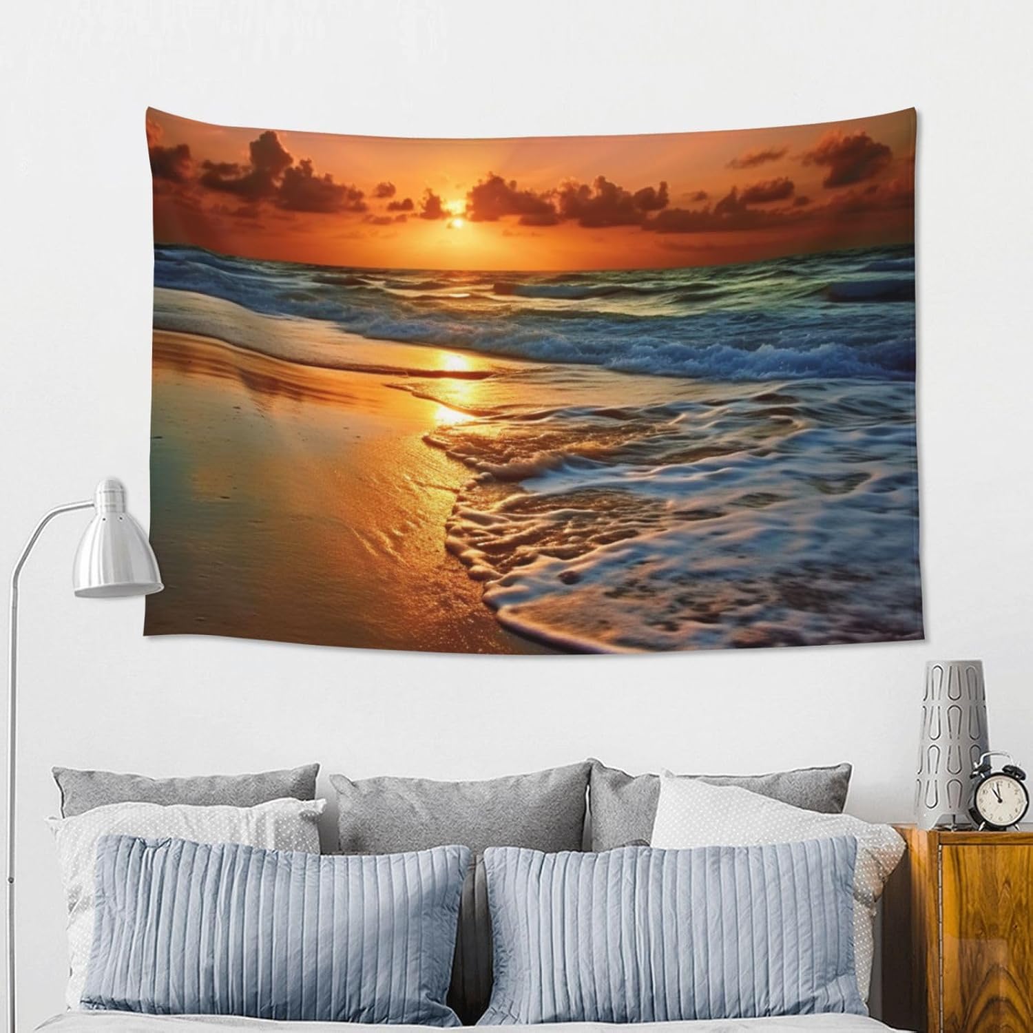 Evening Beach Sea Water Tapestry Wide Wall Hanging Lightweight Wall Blanket Aesthetic Tapestry Poster Vintage Mural Art Background Wall Hanging for Bedroom Living Room Dorm Home Decor 60 X 40 Inch image 5