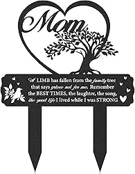 Decoração de estacas de túmulo memorial - marcadores pretos de cemitério The Trees of Lifes para perda humana mãe placas de coração de metal decoração para jardim ao ar livre mãe mamãe sinal