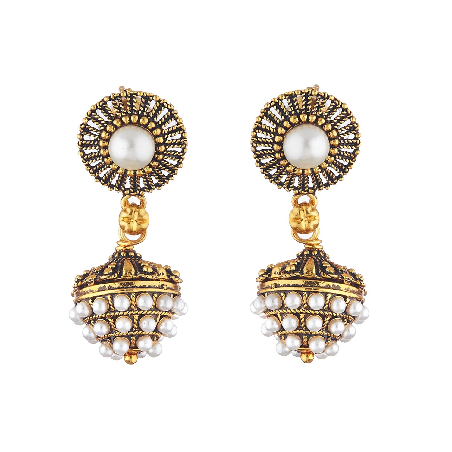 Zeneme Earring Gold Plated Oxidized Pearl Engraved Teardrop Earring Jewellery For Girl And Women (B06ZYS9MRC) Amazon Price History, Amazon Price Tracker
