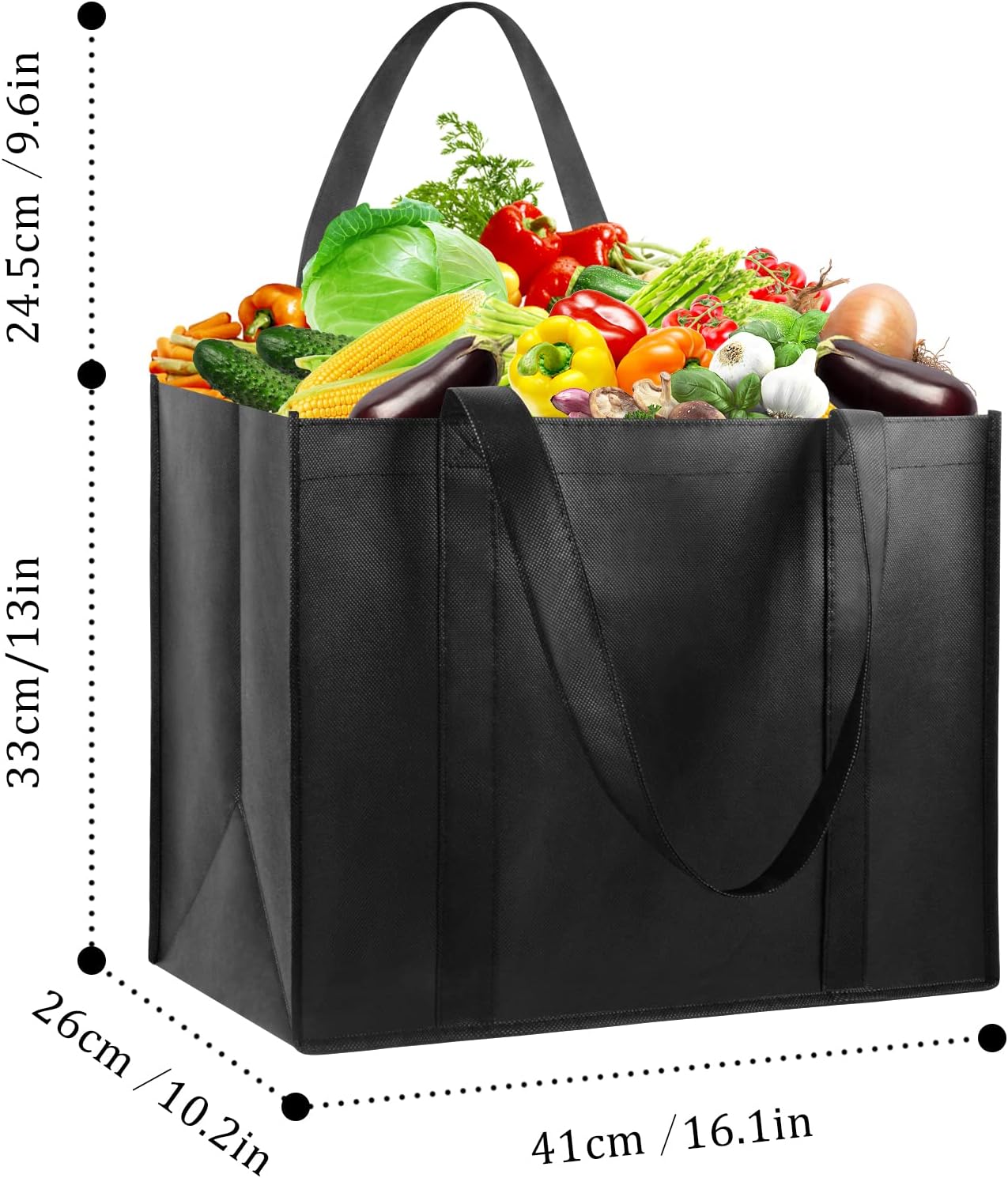 LadyRosian 10 Pack Heavy Duty Kitchen Reusable Grocery Bags, Durable XL Shopping Tote with Handle Can Hold 45+lbs, Stands Upright, Foldable & Washable (Black) - Image 3