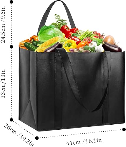 Miniatura 2 de LadyRosian Paquete de 10 bolsas de comestibles reutilizables de cocina resistentes, bolsa de compras XL duradera con asa que puede soportar más de