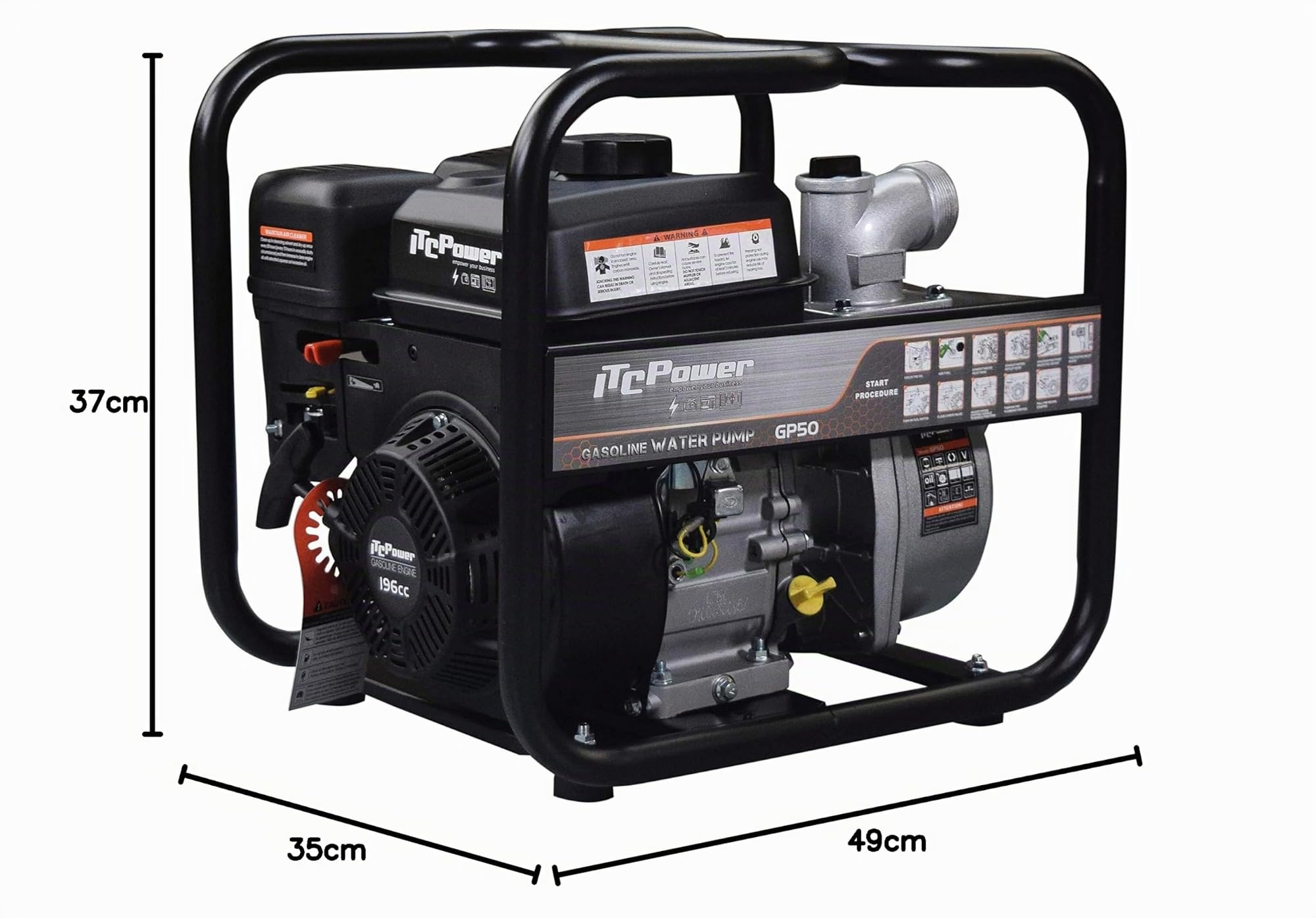 ITC Power Motobomba de Agua Gasolina Caudal 500 l/m para Riego y Cultivo - Bomba de Achique Potente para Trasvase Rápido - Water Pump con Motor OHV 4 Tiempos y Cuerpo de Aluminio Resistente