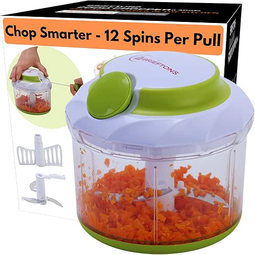 Brieftons QuickPull Manual Food Chopper: Large 4-Cup Powerful Hand Pull