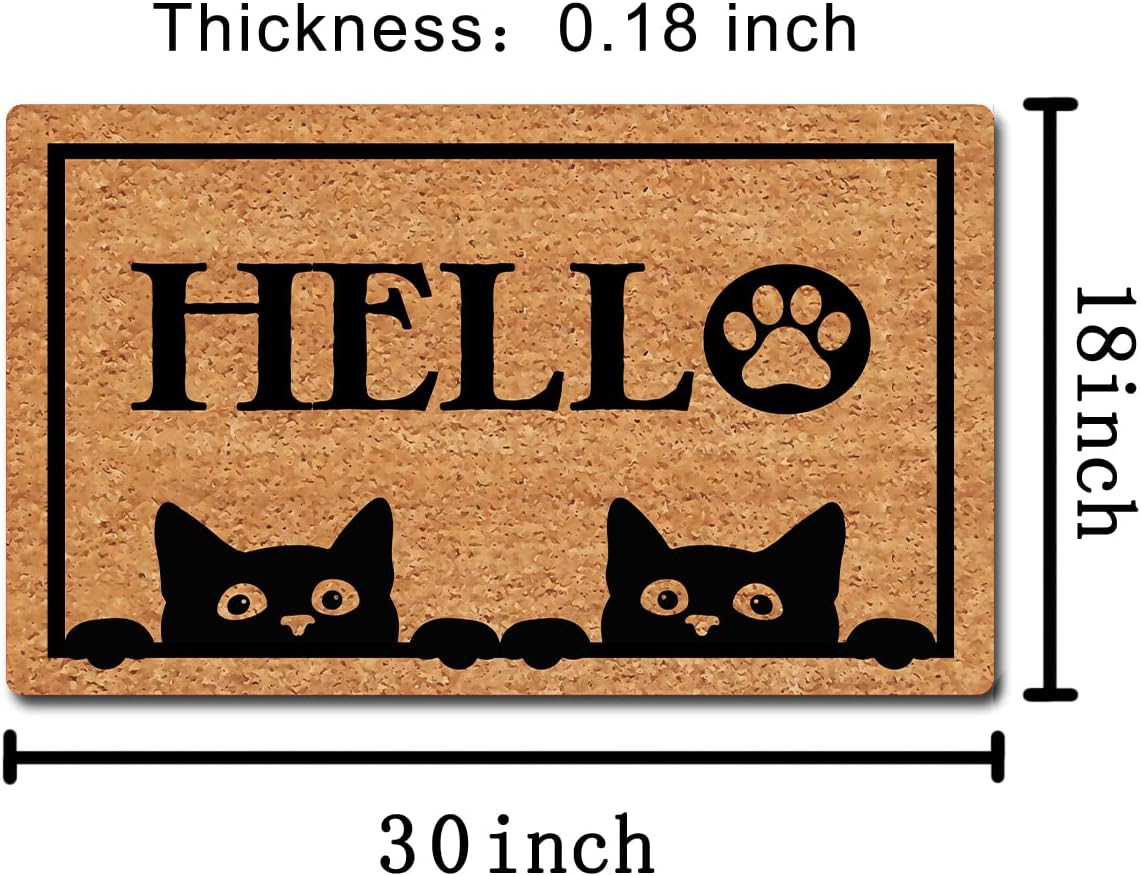 Funny Welcome Mat Personalized Front Porch Mat Decor Rugs with Rubber Back 30(L) x 18(W Black Peeking Cat Hello Doormat for Entrance Way Monogram Mats for Front Door No Slip Kitchen Rugs and Mats
