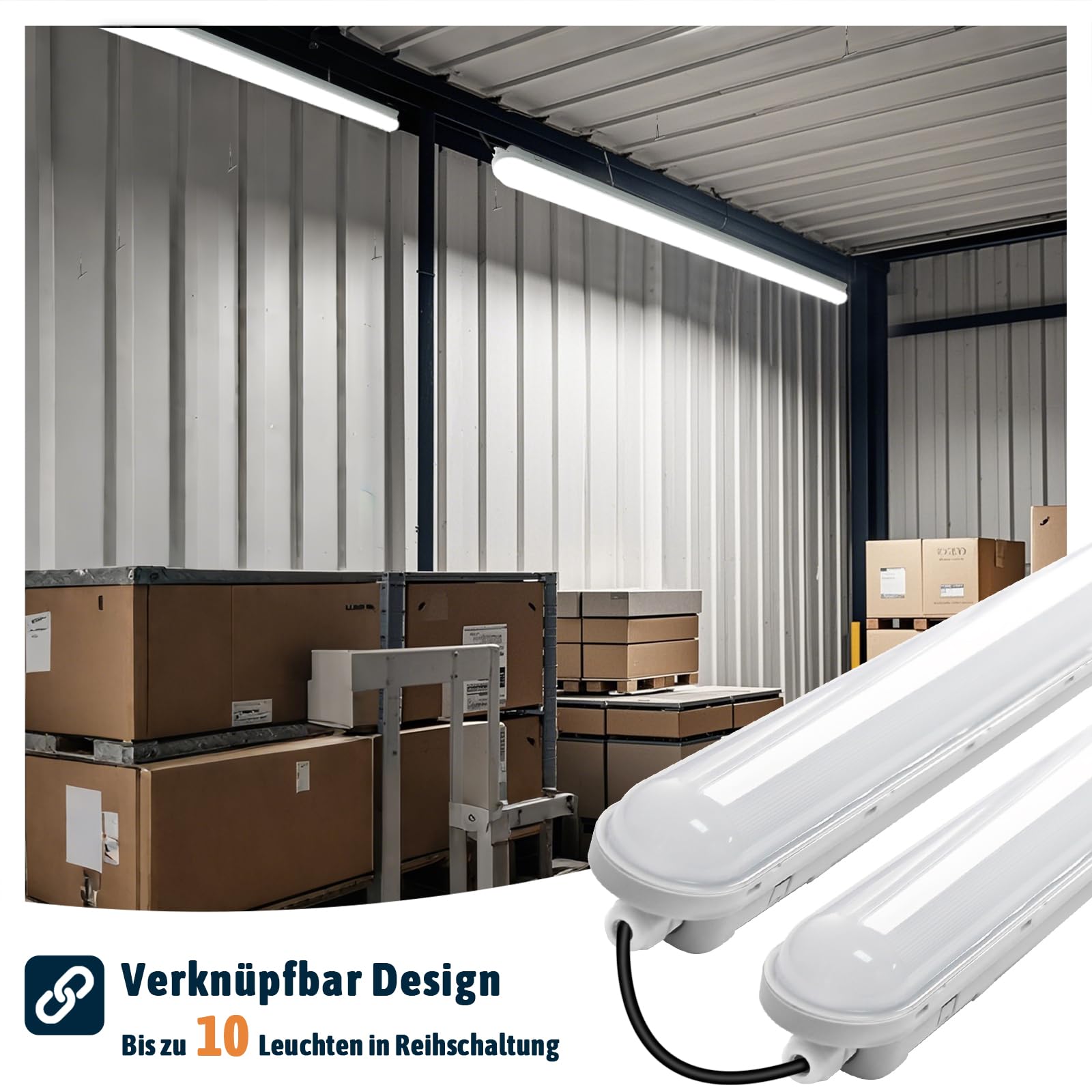 buling 2 Stück Feuchtraumleuchte LED 120CM, 36W 4500LM Lampe Röhre, Verknüpfbar Wannenleuchte IP65 Wasserfest Leuchtstoffröhre Leuchte für Büro Keller Garage, Kaltweiß 6000K