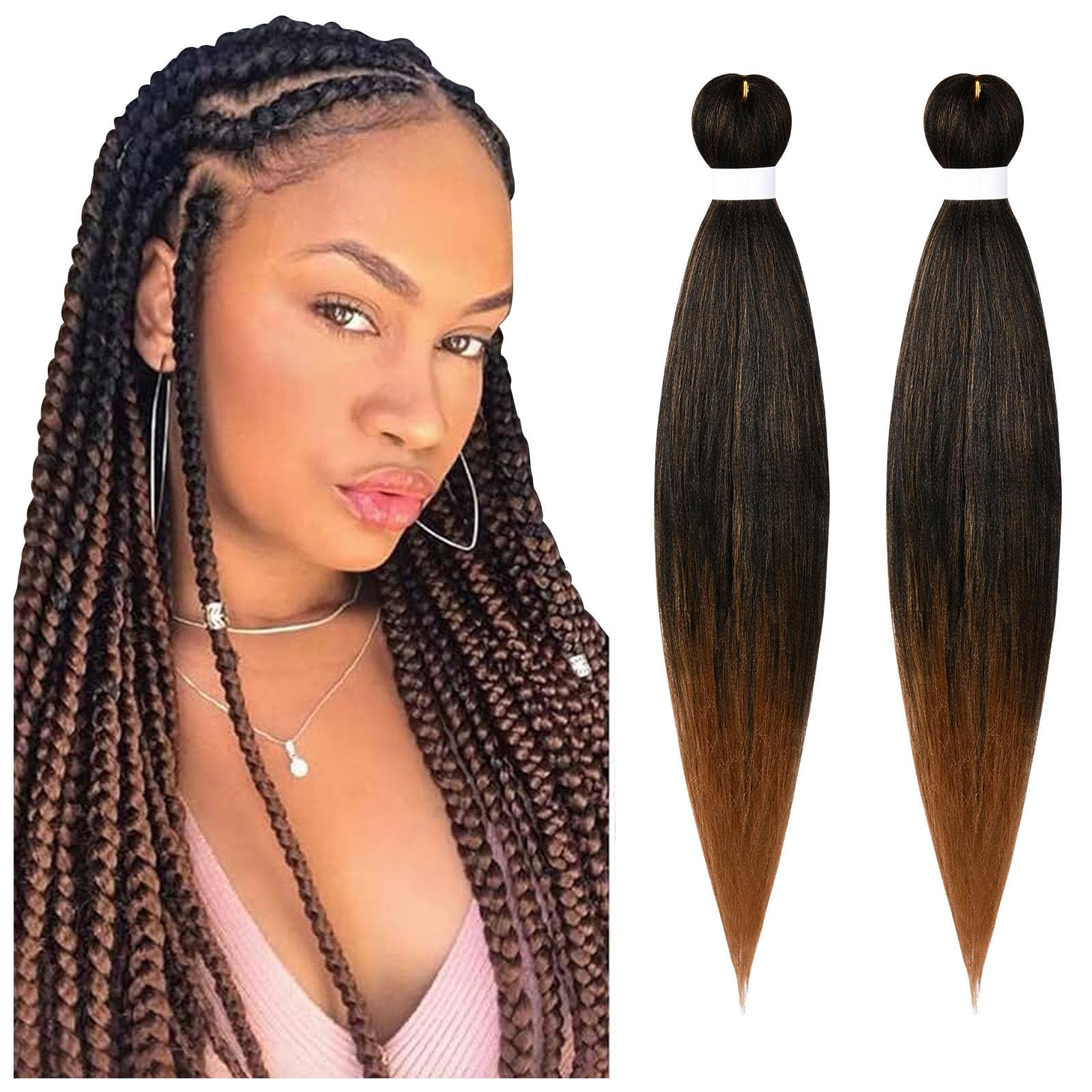 AOMIG Braiding Hair Extensions, Ochre Brown Gradient Prestretched Braiding Hair, Synthetic Hair Extensions, Straight Human Hairs Extensions, Christmas