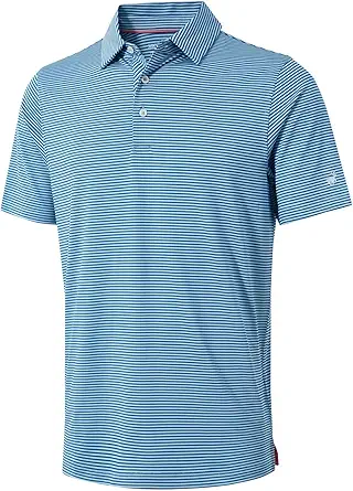 Mens Golf Shirt Moisture Wicking Dry Fit Performance Sport Short Sleeve Striped Golf Polo Shirts for Men
