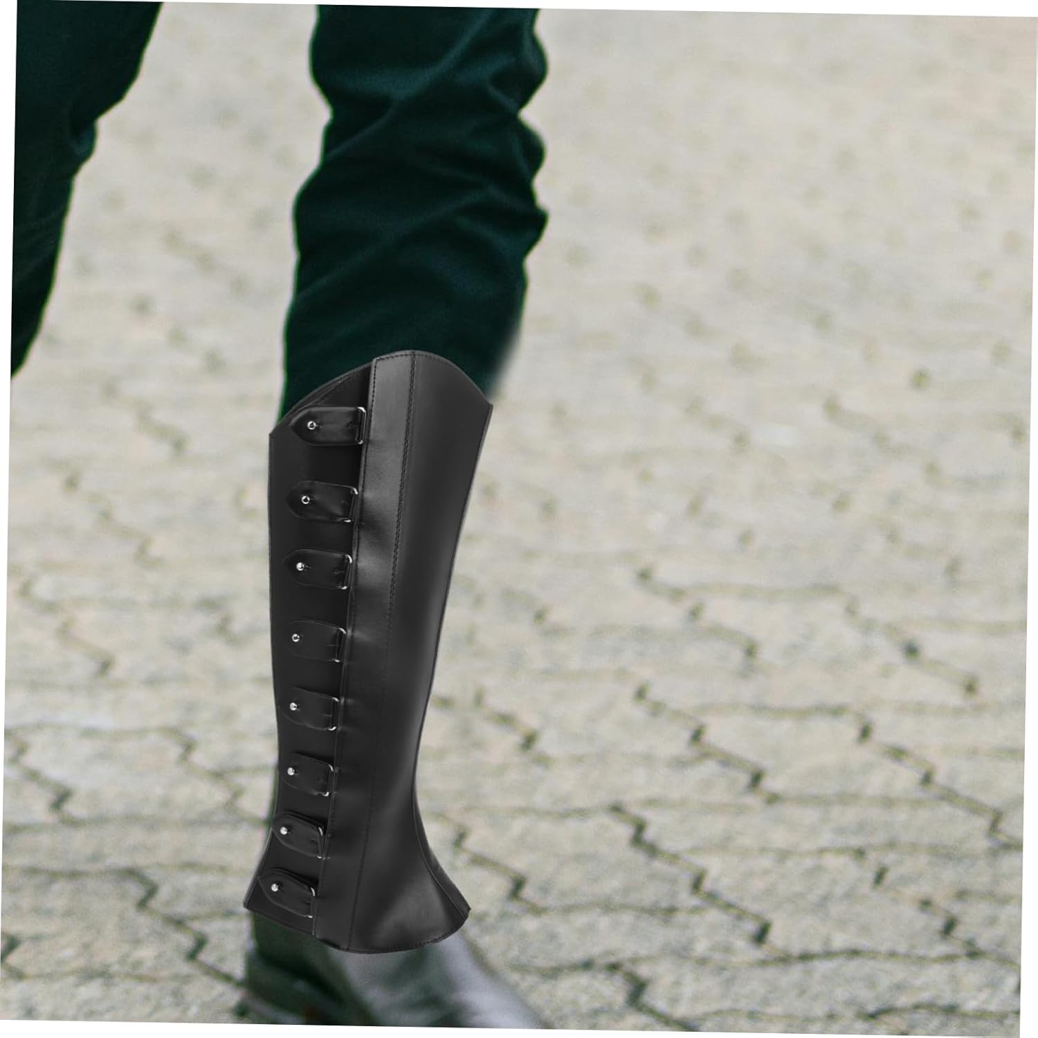 COLLBATH 1pair Vintage High Leg Gaiters Adjustable Boot Covers for Pirate Steampunk Costumes Comfortable Pu Footwear Accessories for Various Leg Black