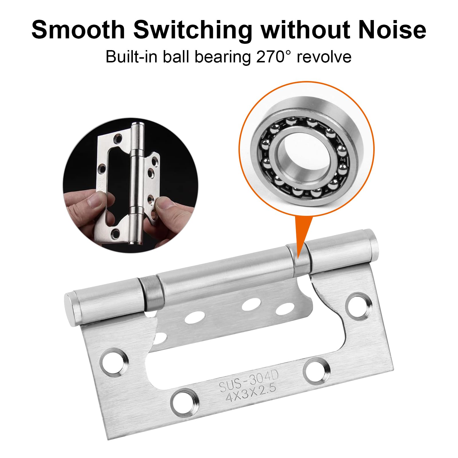 QINGHEC 6PCS Heavy Duty Flush Hinges Stainless Steel, 4in External Flush Hinges with Ball Bearing for Internal & External Doors & Gates - Image 4