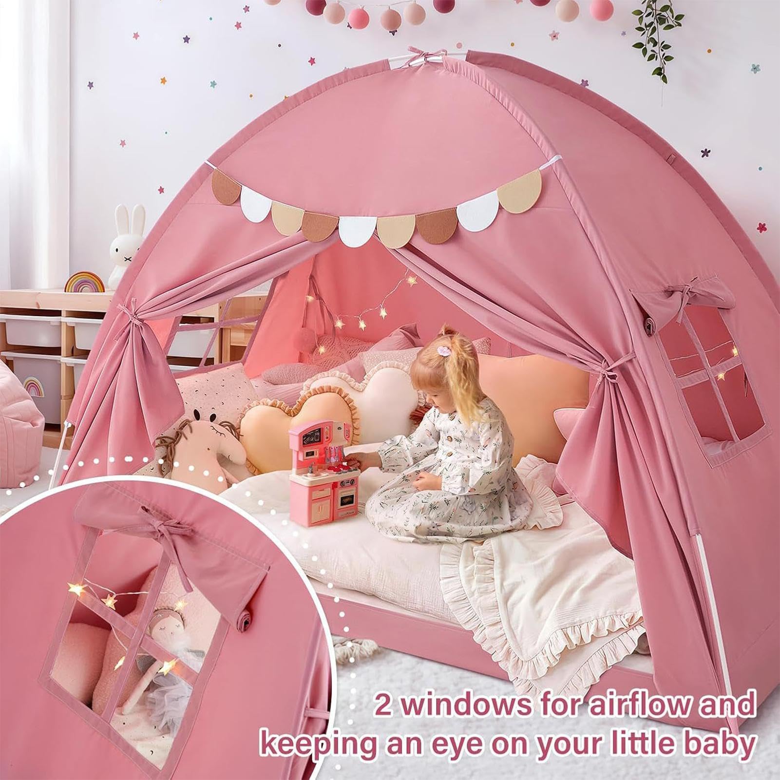 Tenda Bambini Con Baldacchino Spazio Privato Portatile Oscurante | Tenda per materasso singolo per il Soggiorno la Cameretta dei Bimbi il Giardino il Campeggio la Lettura il