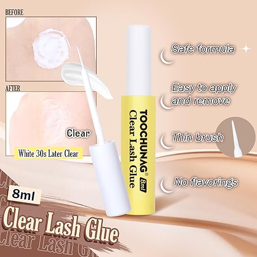 Miniatura 6 de TOOCHUNAG Kit de extensiones de pestañas naturales con pegamento transparente de 0.31 onzas líquidas, extensiones de pestañas en racimo de 0.31 a