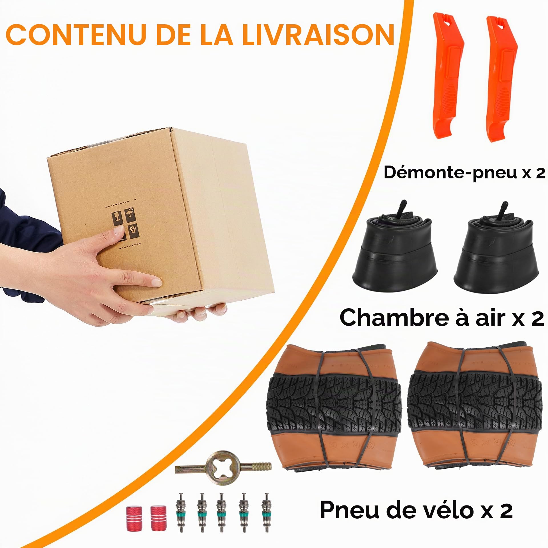 2-Pack 20x4.0 Fat VéLo Pneu, 20 Pouce Montagne Pneus De VéLo & Les Tubes Ensemble, Pliage Remplacement Pneus De VéLo avec Pneu Les Leviers pour Hors Route, VéLo éLectrique