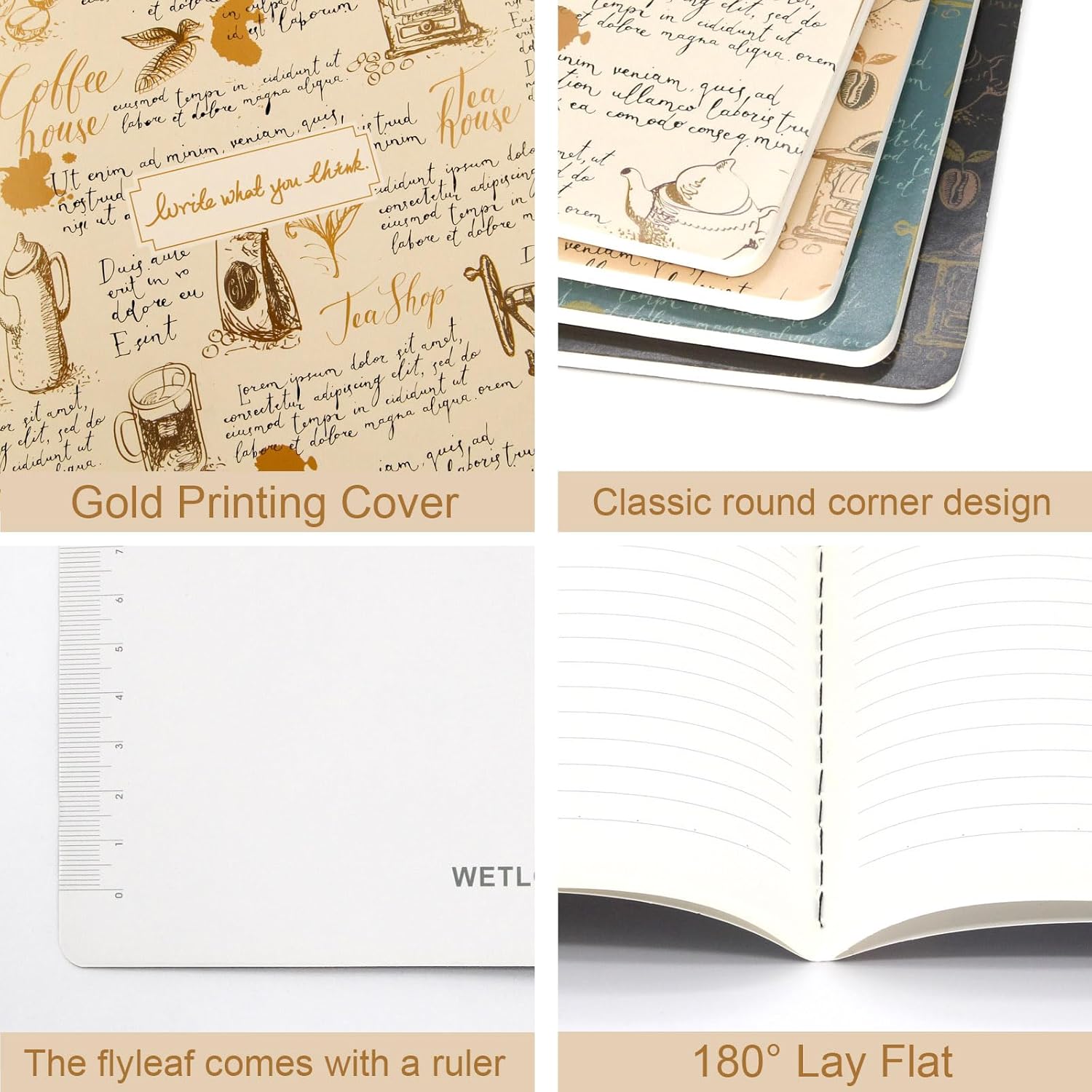 A4 Journal Notebook 8 Pack, Soft Cover College Ruled Lined Journal Set 8.3×11.7 Inches 96 Pages for Work Travel School Business, Writing Notebooks Bulk for Women Men(Retro Style)