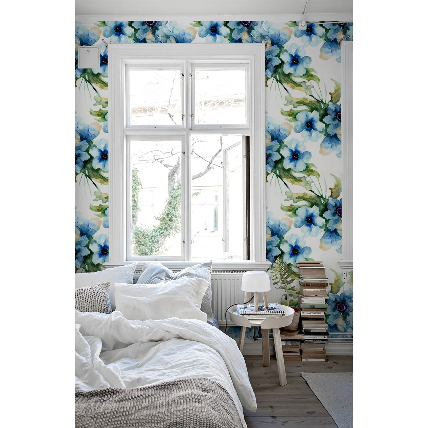 Papier peint stickers fleurs aquarelle 290x290cm auto-adhésif pour chambre