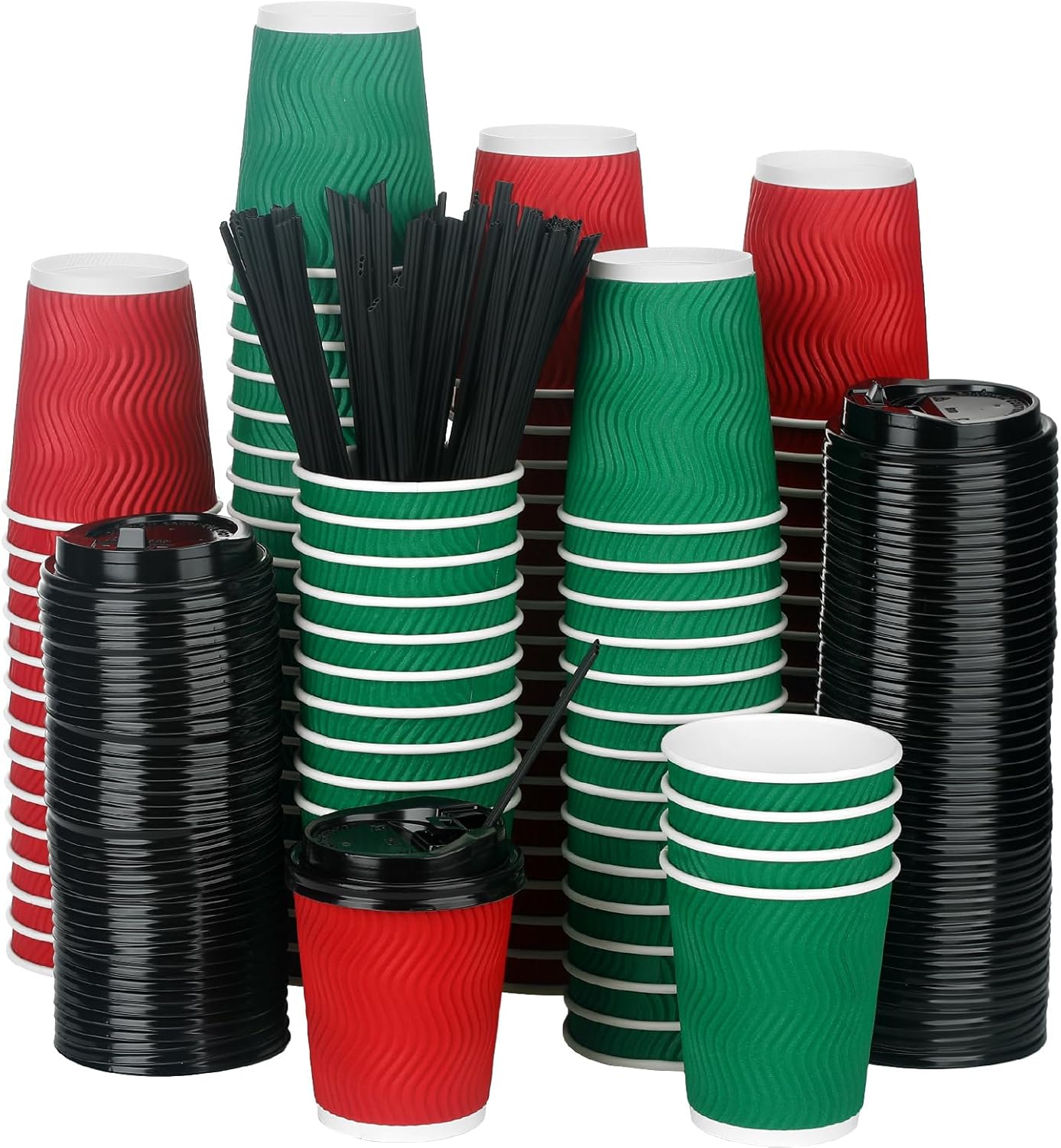 Sliner 100 Set Disposable Coffee Cups with Lids and Straws