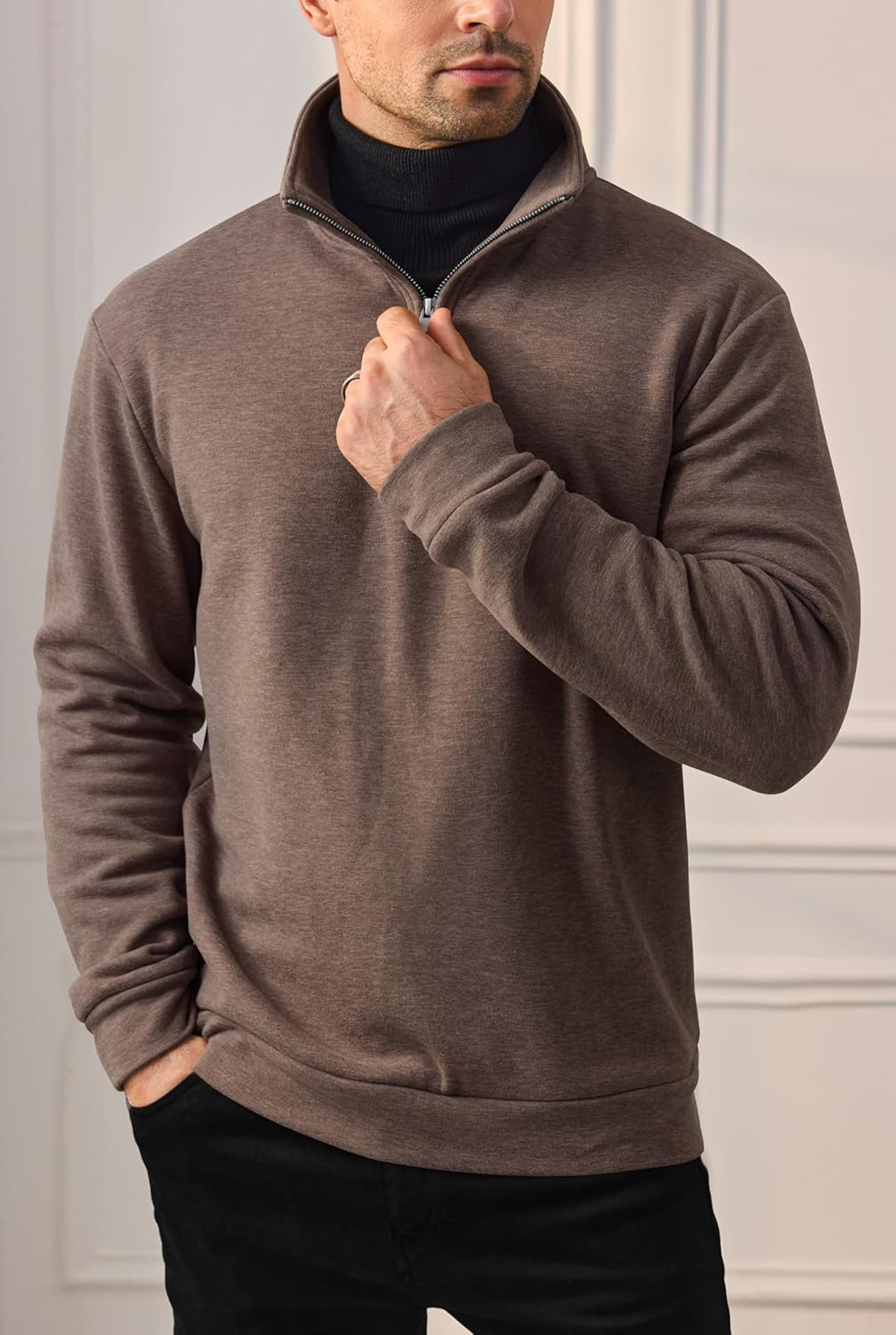 Men's Quarter Zip Pullover Soft Fleece-Lined Mock Neck Thermal Casual Long Sleeve Sweatshirt (S-2XL) - Image 3