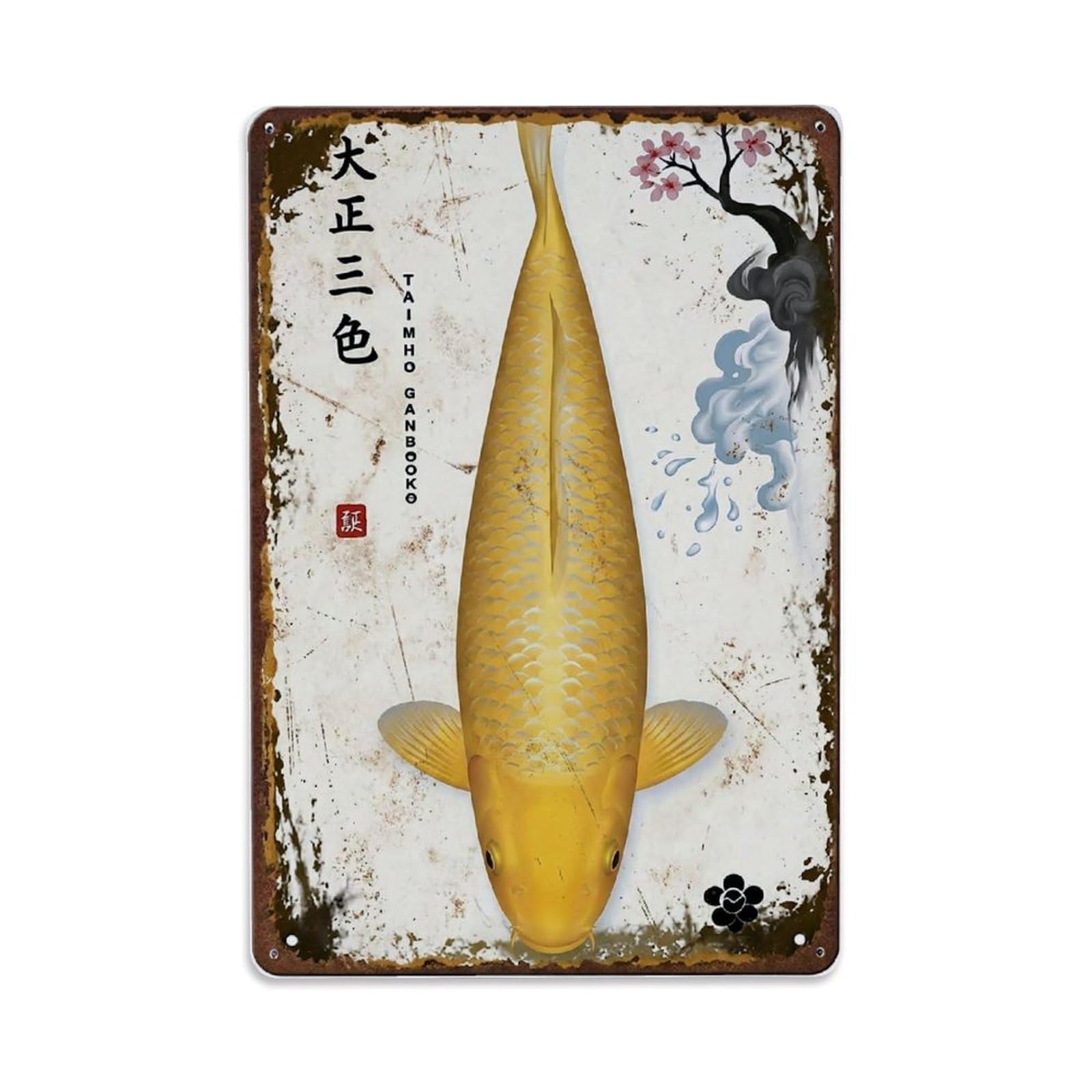 Moonlight Garden Koi Metal Tin Sign Plaque Wall Decor for Cafe, Club Bar, Office, Home Garden Metal Poster 8x12Inch