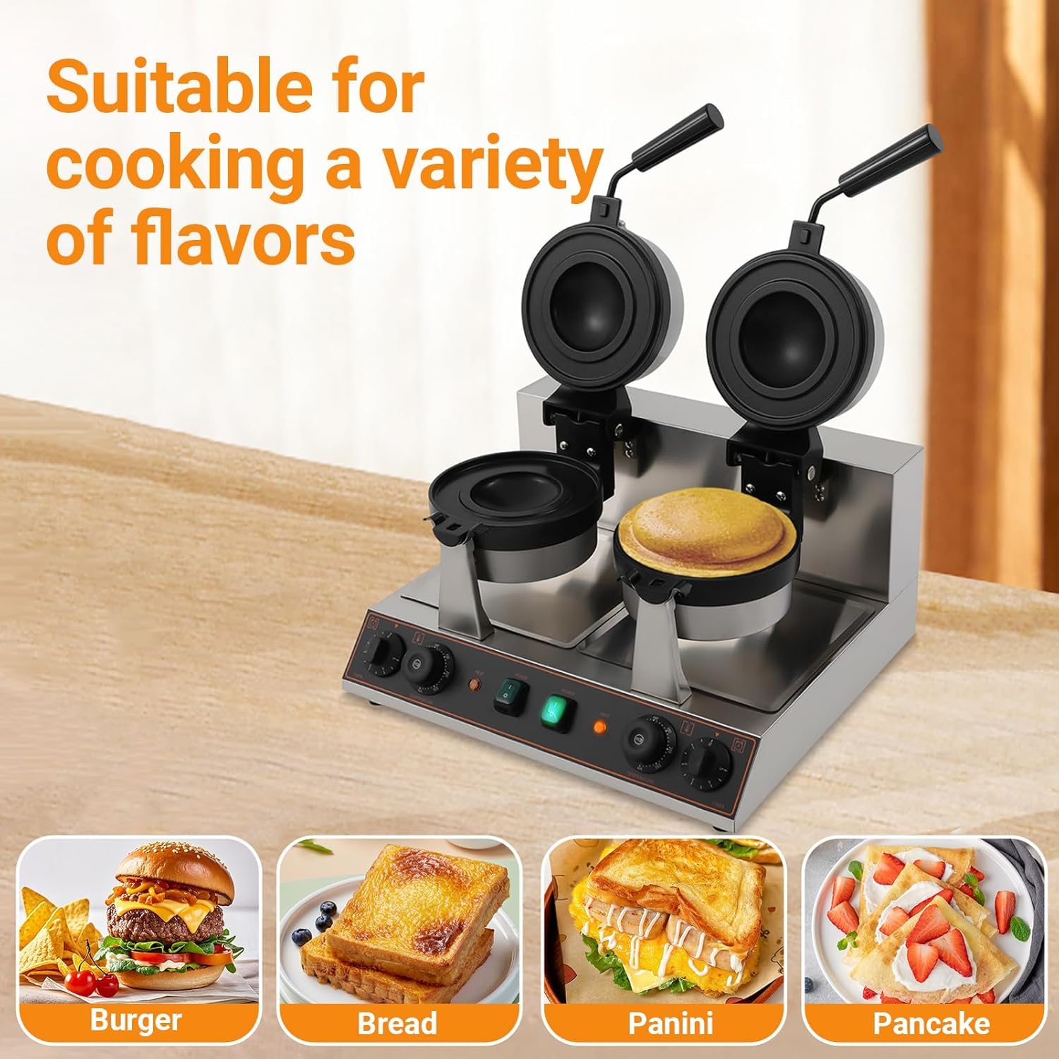 Burgermaker Elettrico – Ufo Pressa per Hamburger 1200 W + 1200 W Antiaderente Macchina per Hamburger 50 – 300 °c, Regolazione Della Temperatura 0 – 5 Minuti, Per Uso Domestico E Commerciale