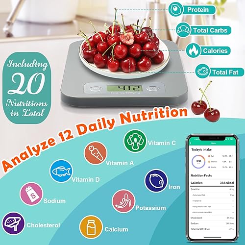 Miniatura 8 de Báscula inteligente para alimentos  Báscula digital de peso gramos y onzas con calculadora nutricional, báscula Marco para pérdida de peso, báscula