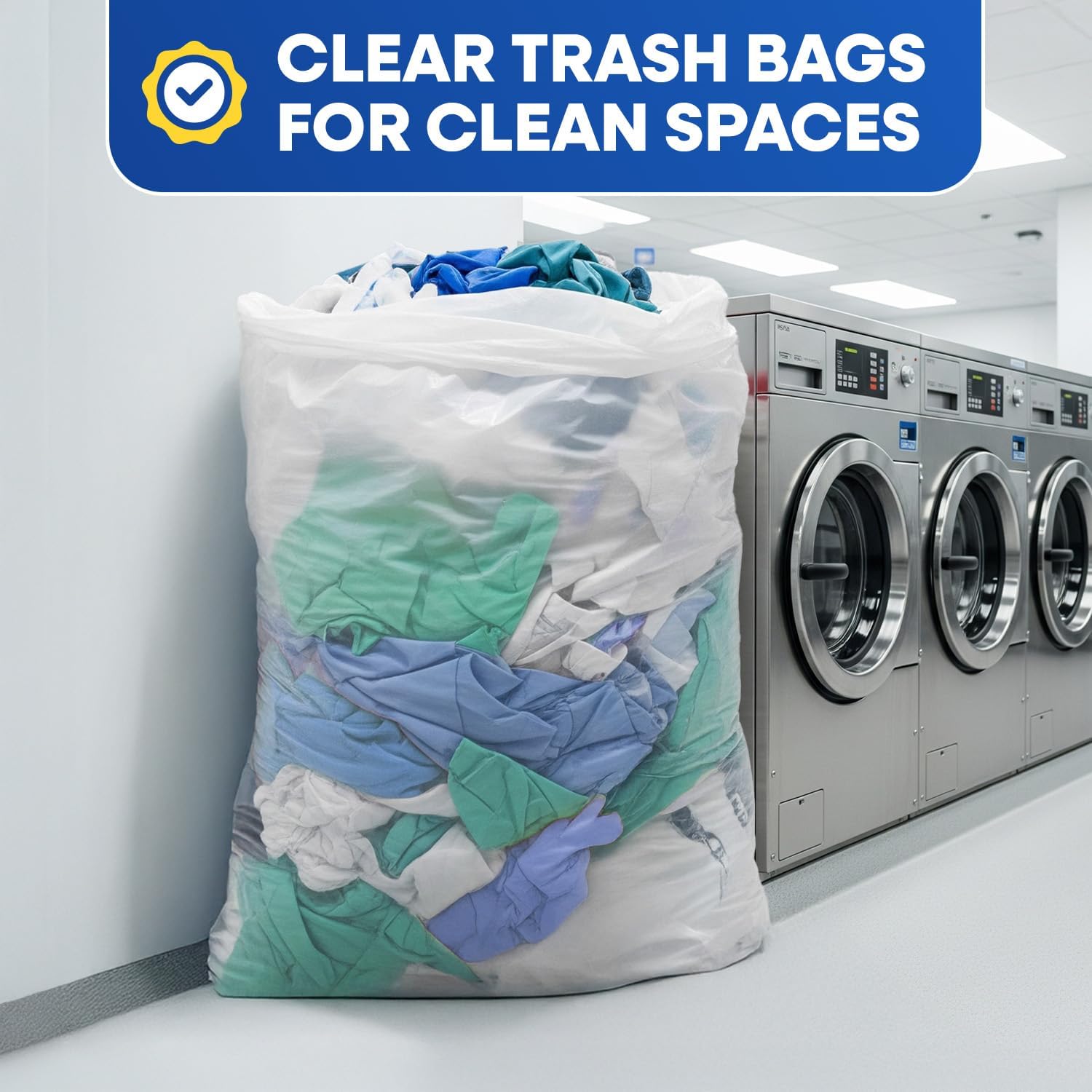 PLASTIC PRINCE High Density Can Liners 65 Gallon Garbage Bags 22 Mic 48" x 60" Clear Trash Bags 100/Case