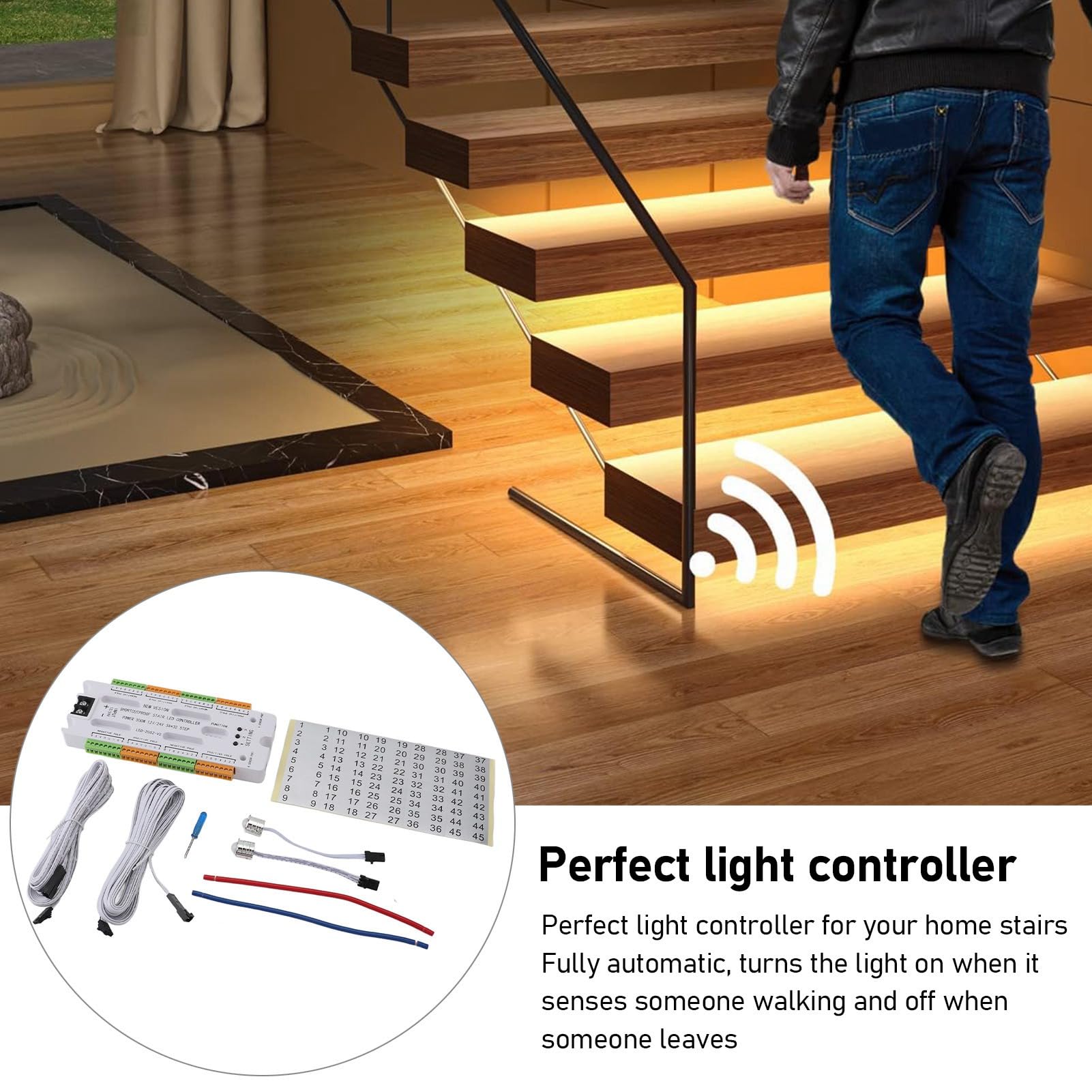 Controller per Luci Scale a LED con Sensore di Movimento a 32 Canali, Controller per Luci Scale a Cascata Automatico Intelligente per Luci Scale