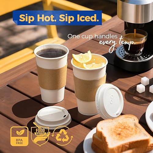 Miniatura 5 de Fit Meal Prep Paquete de 500 tazas de café desechables de 16 onzas con tapas, fundas, a prueba de fugas, tazas de café con tapas, tazas de papel