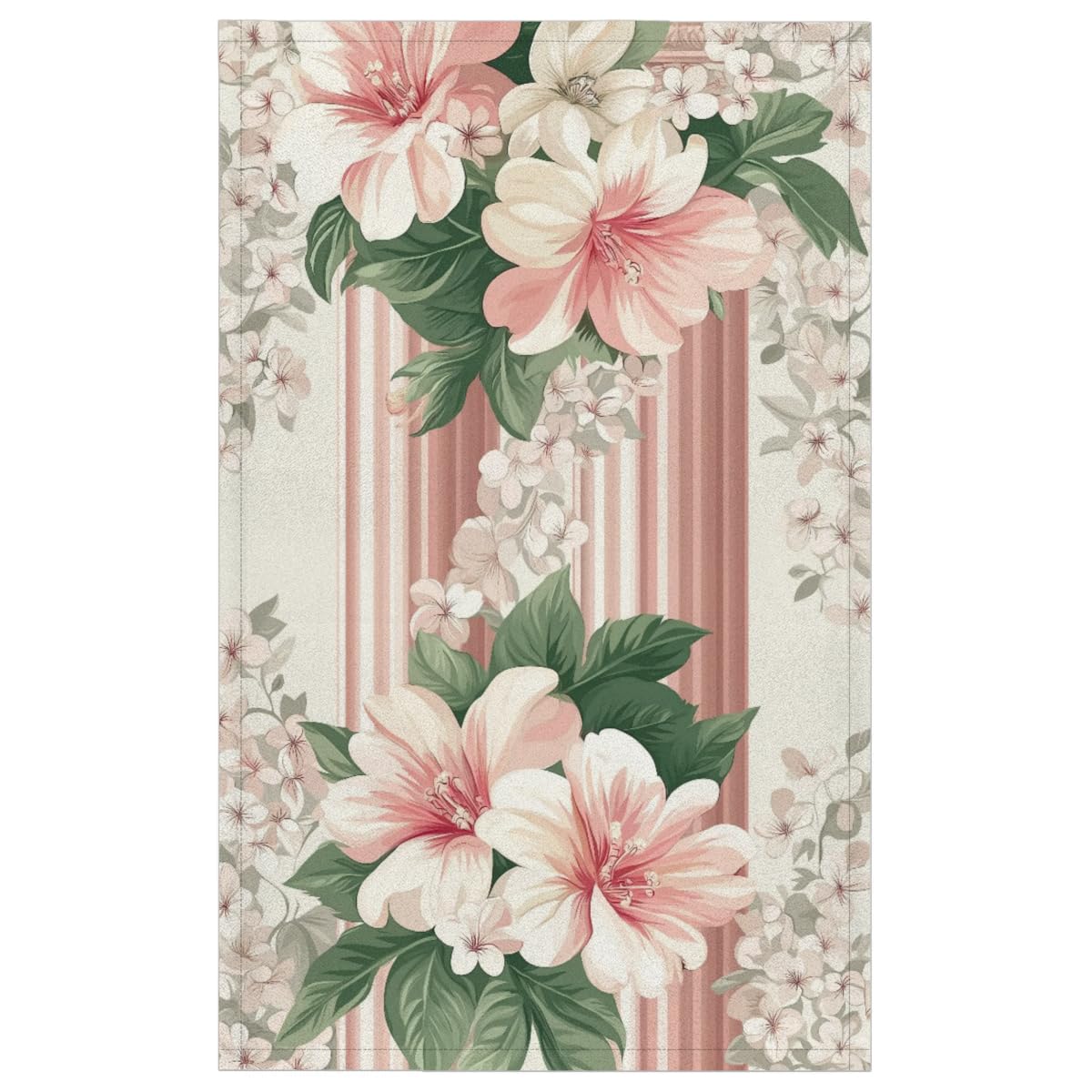 Sabokido Pink Flower Kitchen Towels Set of 2 Stripe Petal Dish Towels Bar Absorbent Cleaning Tea Towel for Home Dining Restaurants