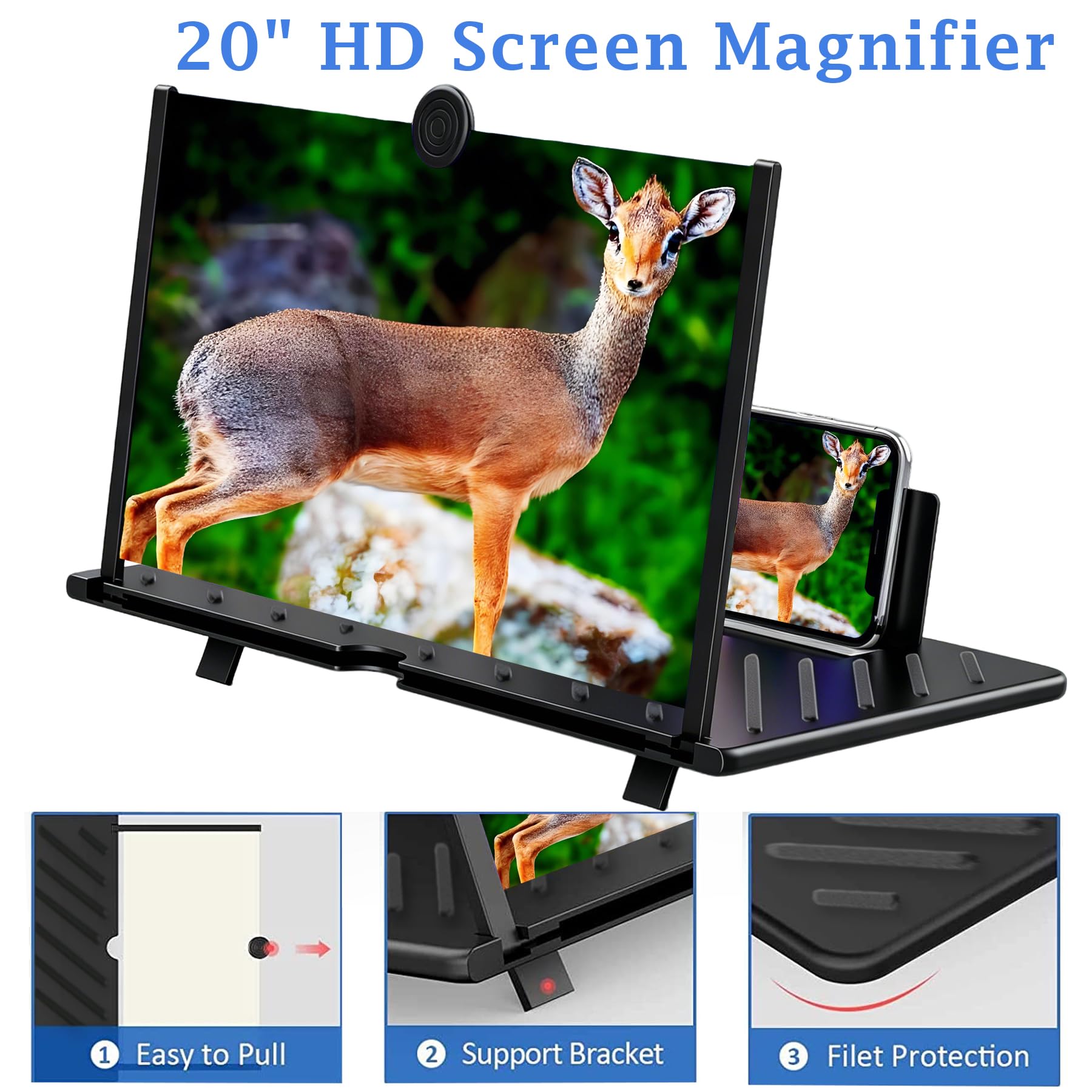 50,8 cm (20 Zoll) Bildschirmvergrößerung für Mobiltelefone, Videos und Gaming, Fanlory 3D-HD-Display mit Verstärker, kompatibel mit Allen Smartphones