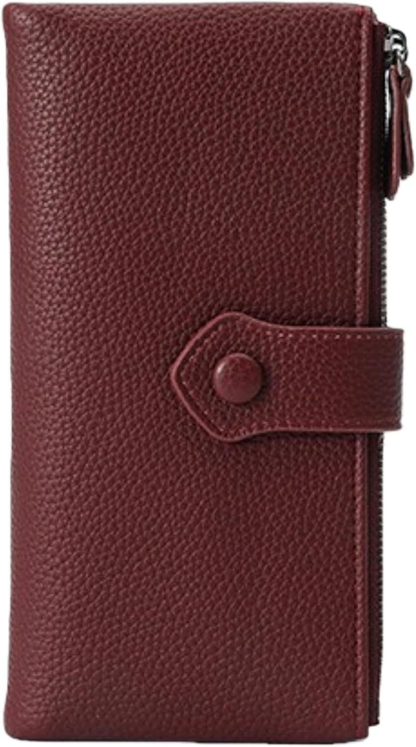 Women's Wallet RFID Blocking Soft Leather Slim Bifold Ladies Card Holder with Double Zipper Pocket