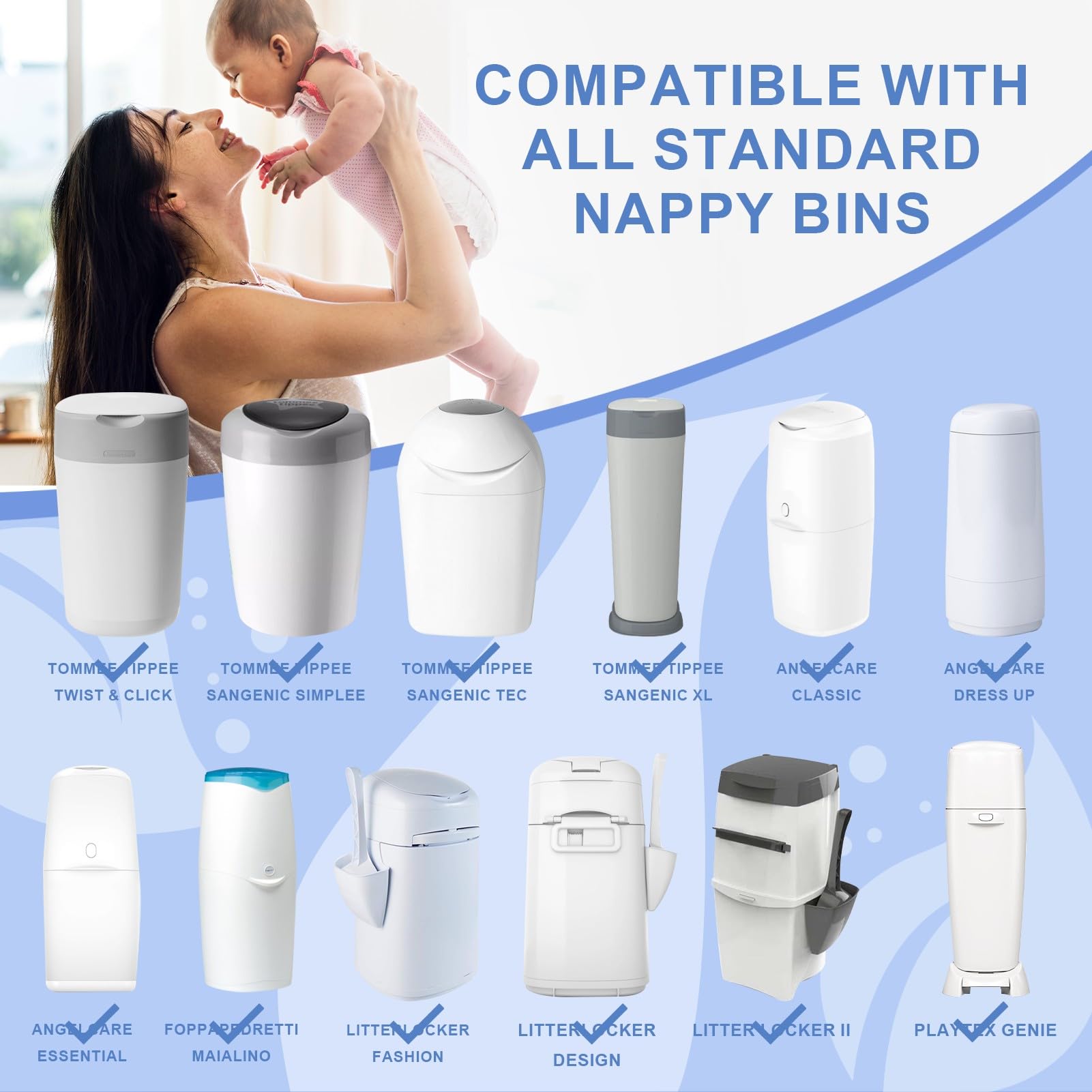 6.5M Recambios Compatible con Tommee Tippee 6 Piezas,Longitud Extendida, Engrosada Recambio Papelera Pañales Compatible con Tommee Tippee,Angelcare, Foppapedretti,LitterLocker, etc.