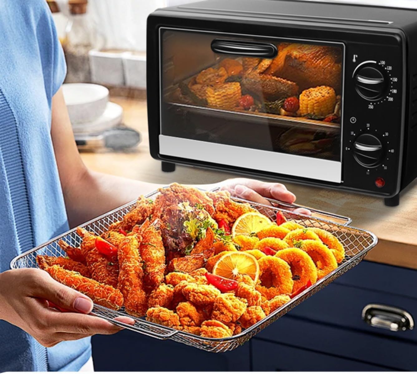 700W Wide Convection Toaster Oven, Fits 9"x13" Oven Pans and 12" Pizza, Bake, Toast, Broil, and Keep Warm Functions, Countertop Compact Design with Stainless Steel Finish