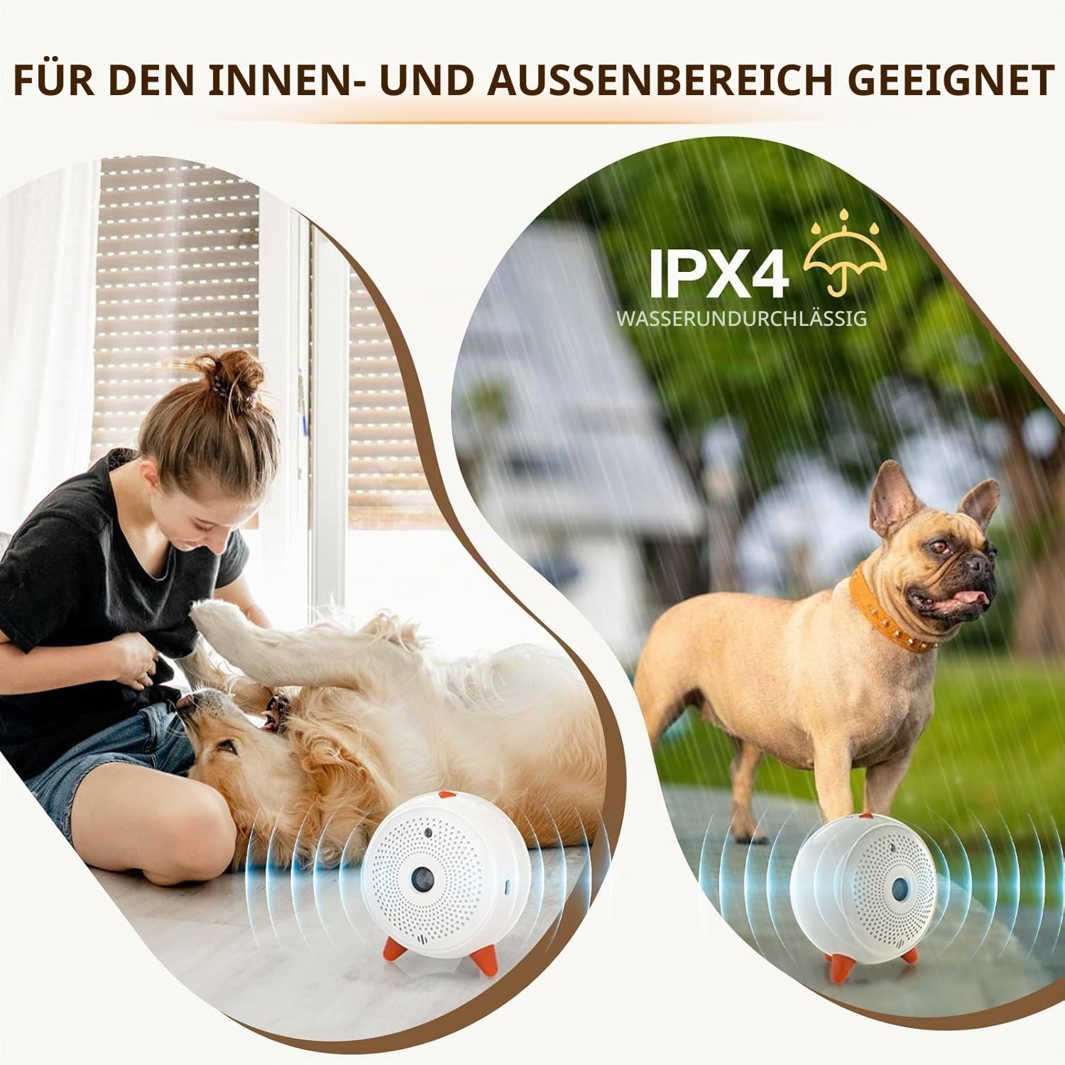 Anti Bellen Gerät, Ultraschall Anti-Bell-Gerät mit 33ft, Automatisch Antibell für Hunde, Wiederaufladbares& Wasserdichtes Hund Ultraschall Anti Bellgerät für Große KleineHunde Innen Außenbereich