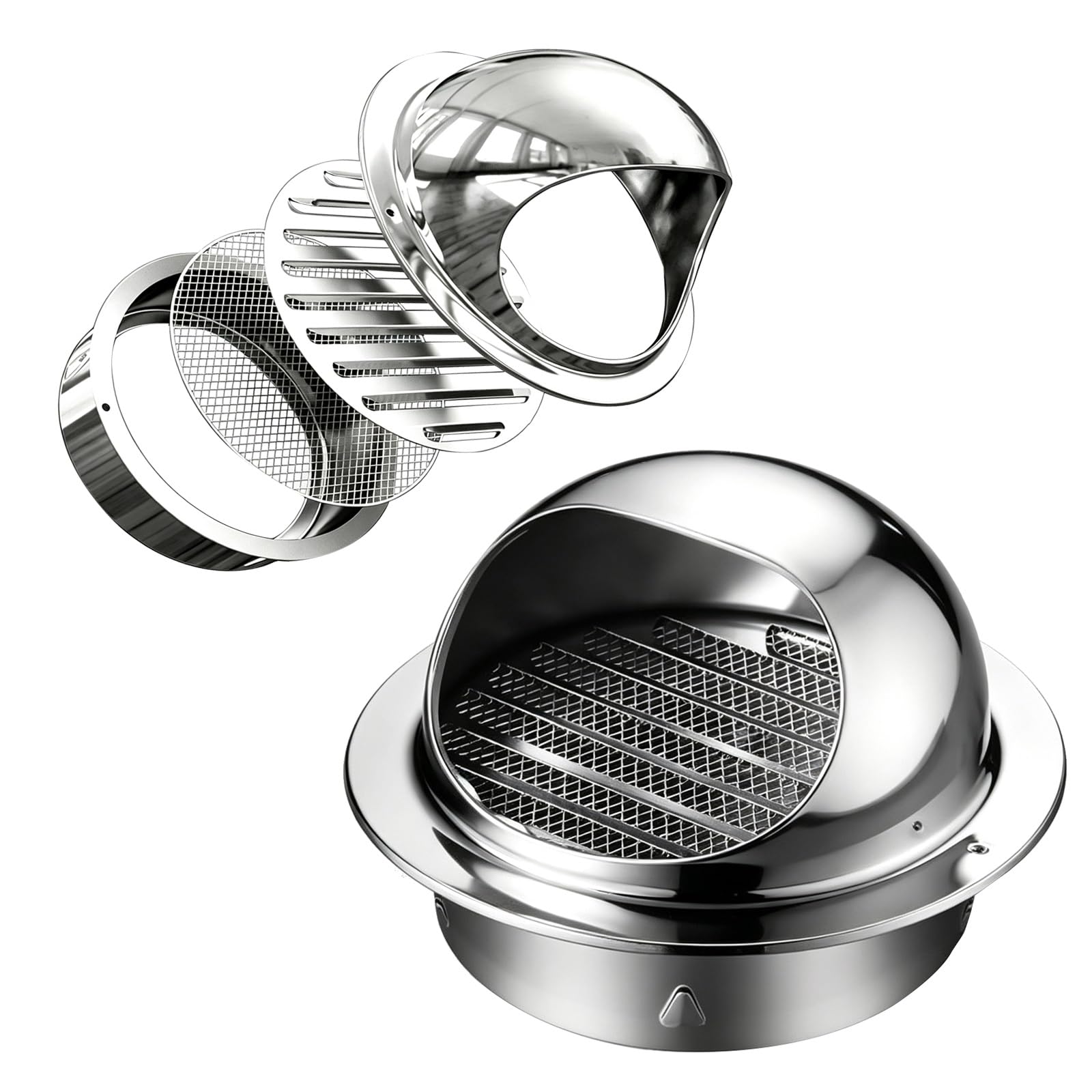 Capucha ventiladora de acero inoxidable de 190 mm para salida de secadora exterior
