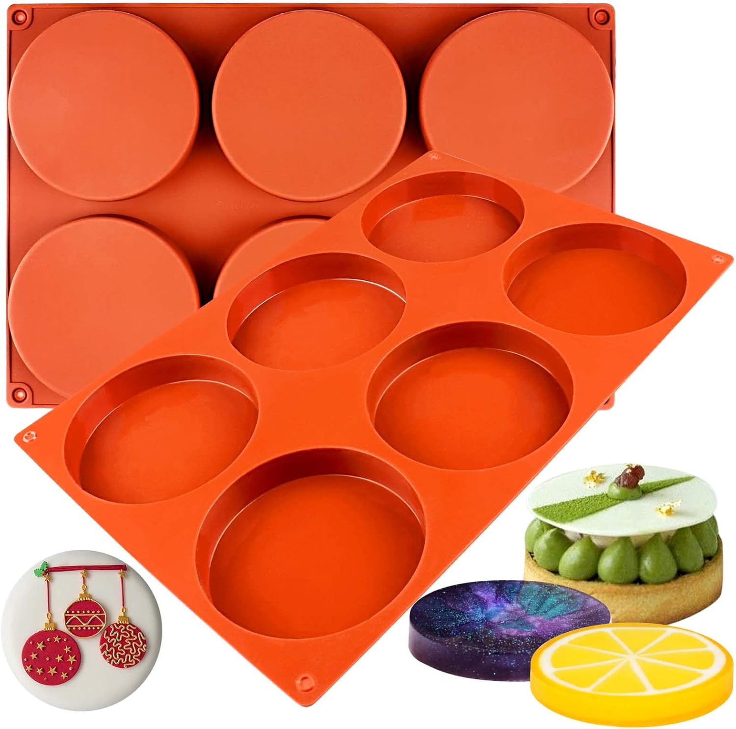 Round Disc Baking Silicone Mold 6-Cavity, 4inch 2-Bundle