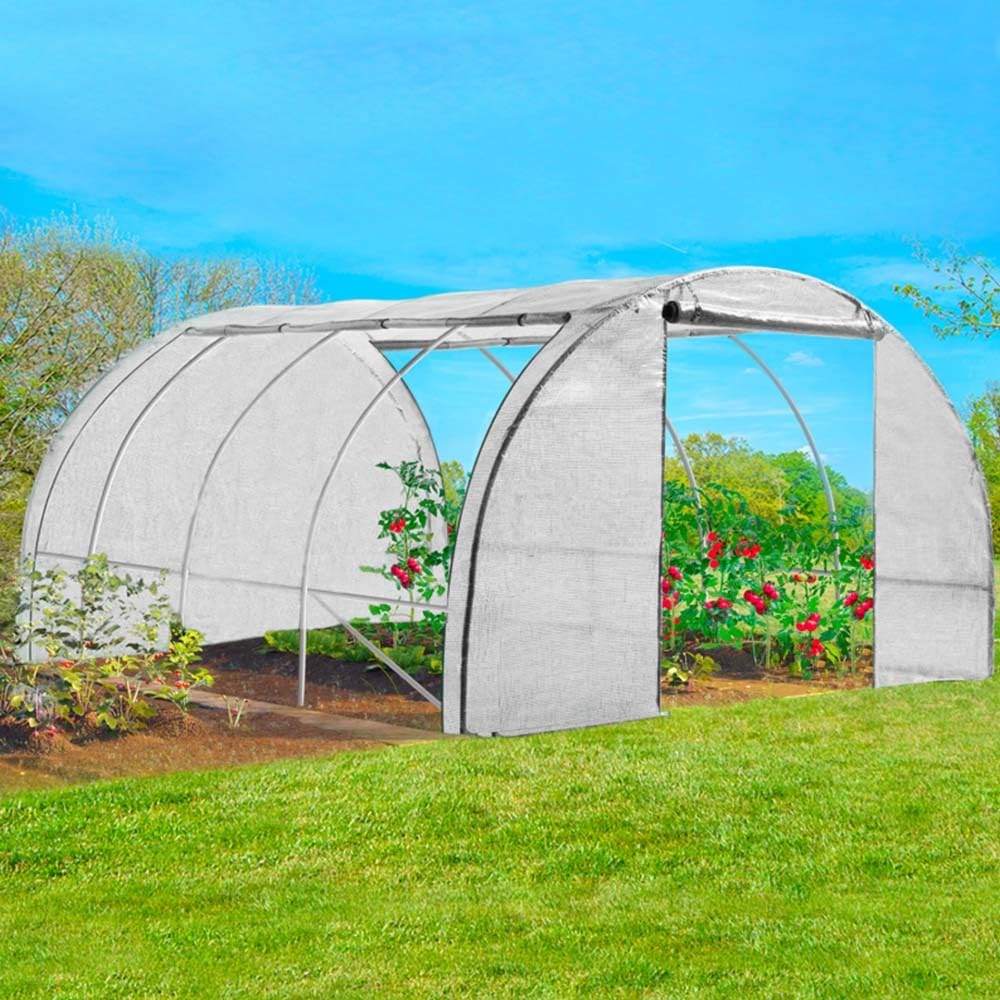 Invernadero de Jardín Túnel 4 Estaciones - 4 Ventanas -12 m² Reforzado 3x4m - Blanco