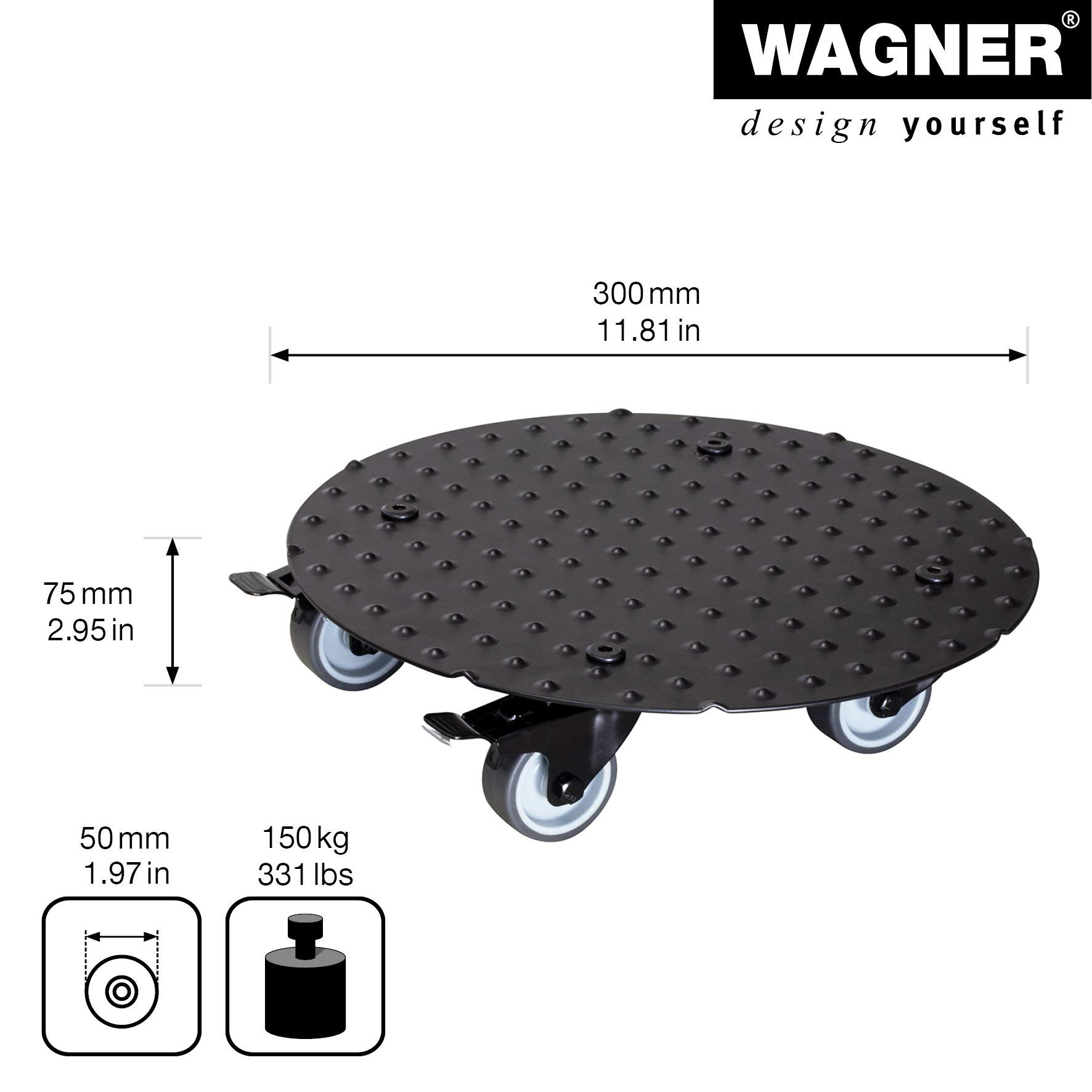 Wagner Wałek do roślin Alaska Black Ø 30 x 7,5 cm, wałek do kwiatów do użytku na zewnątrz i wewnątrz, z aluminium, czarny, 2 całkowite stojaki, nośność 150 kg, wyprodukowano w DE - 20700701