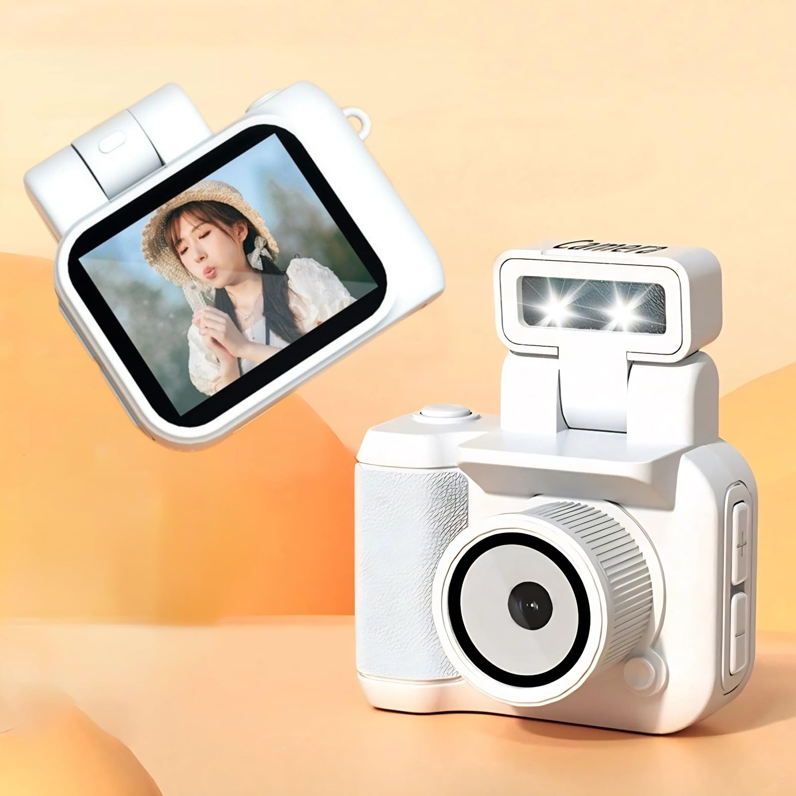 Mini DV Camera, 1080P HD Small DVR Camera Camcorder Video Cam for Webcam Travel Hiking Sports Cycling, 1.44in Color Screen Ultra Mini HD Kids Thumb Camera with Flashlight (White)