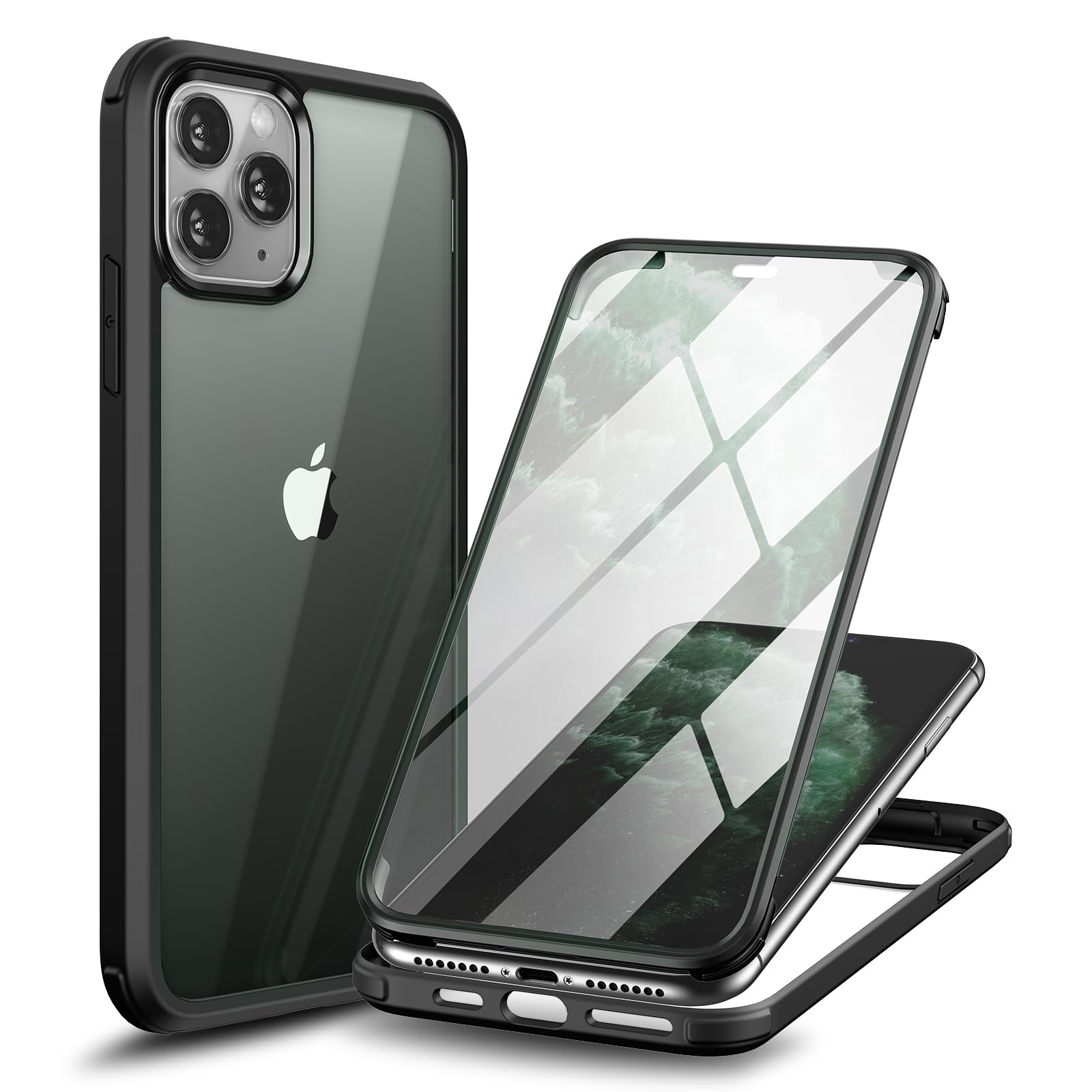 MEKKUXIN Designed for iPhone 12 Mini Case, [Bubble Free] Full-Body Bumper Phone case with Built-in Full Glass Screen Protector,Drop Proof Cover, Black