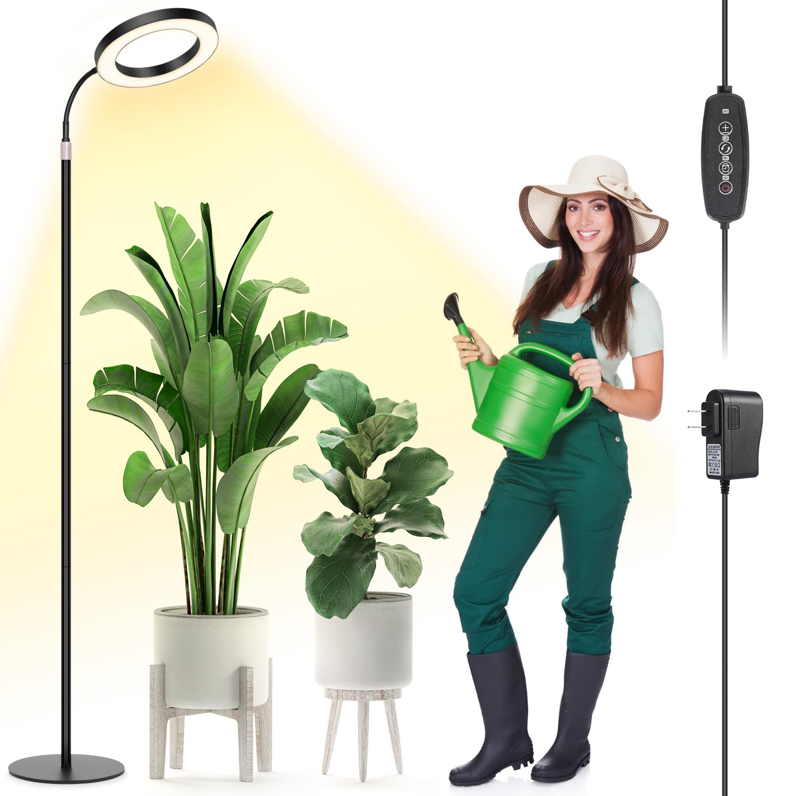 LBW Grow Lights for Indoor Plants Full Spectrum with Stand, Floor Plant Growing Lamp for Large Plants, Auto ON/Off Timer 4/8/12H, 4 Dimmable Levels, 68 inches Adjustable Height