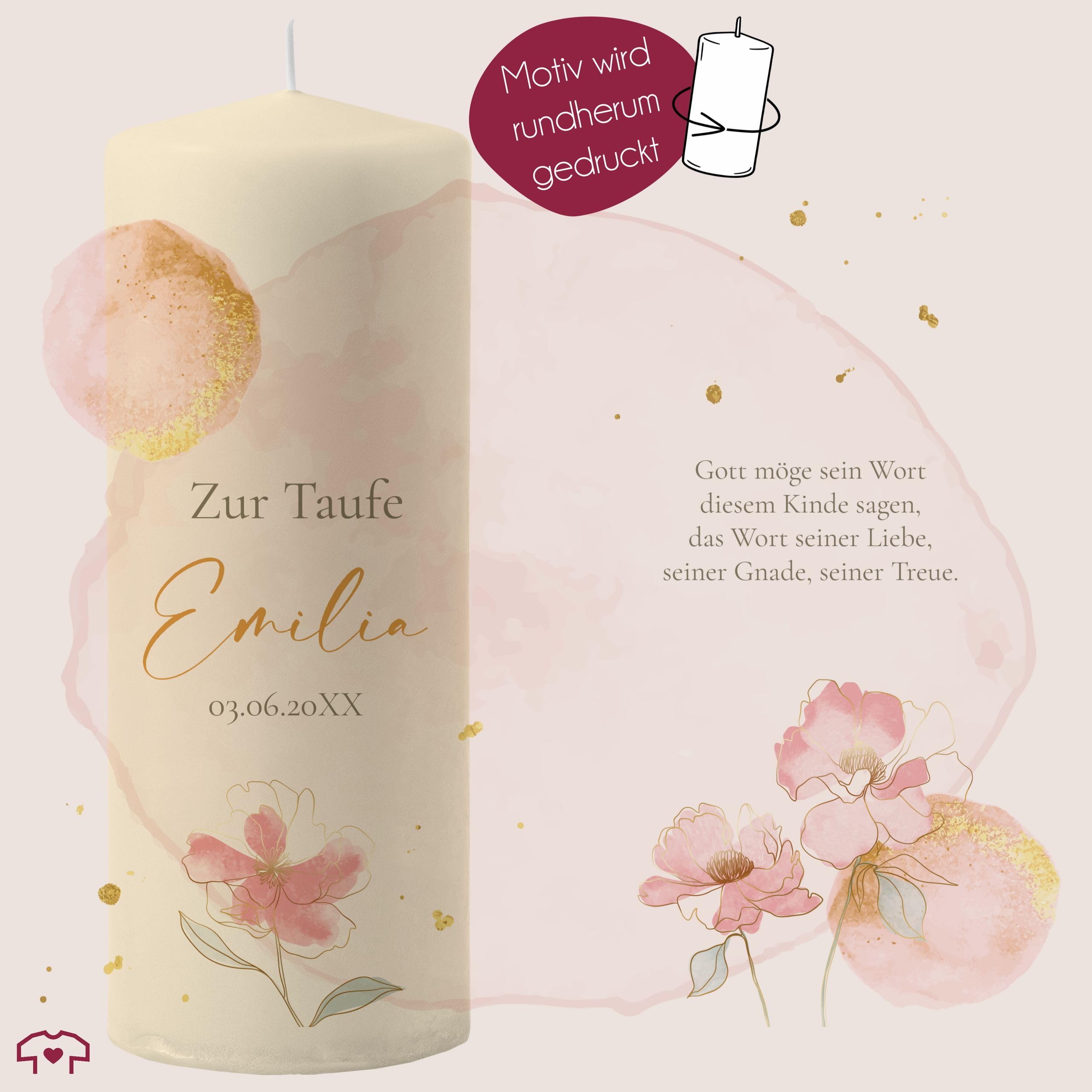 Taufkerze - Zur Taufe mit Name, Datum und Spruch - personalisierte Taufgeschenke für Mädchen - 230/78 mm - Elfenbein
