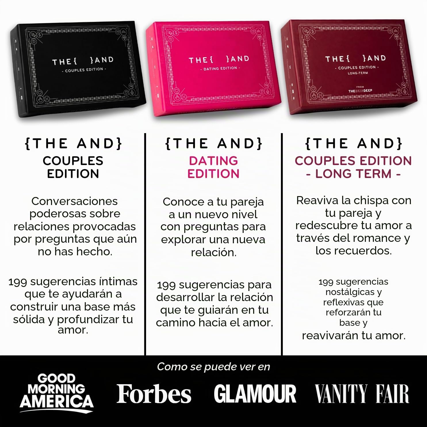 {THE AND} Edición para parejas, 199 tarjetas de conversación significativas para parejas, preguntas para profundizar la conexión y construir relaciones, juego de cartas para parejas íntimas y