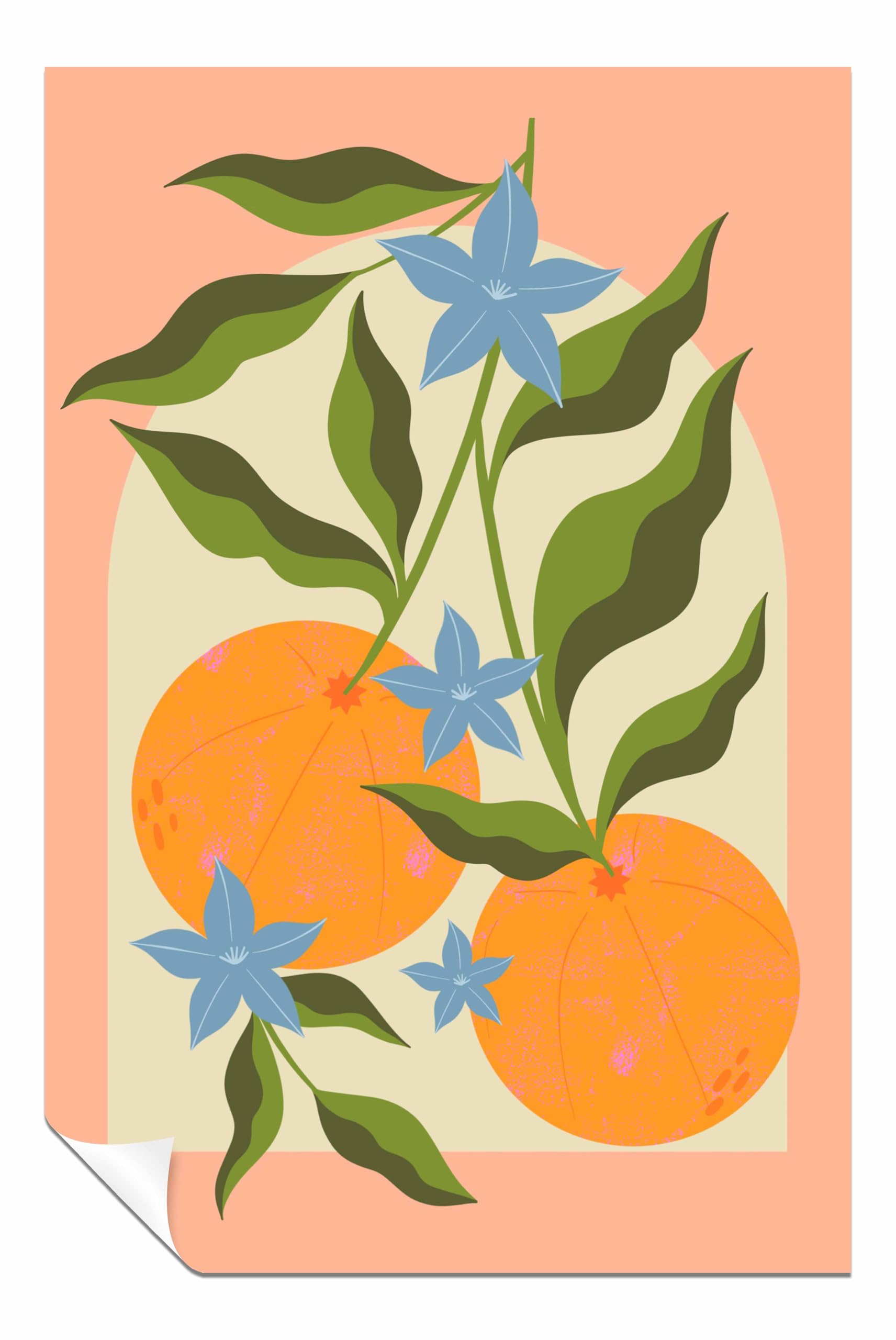 Panther Print Orange Branch with Flowers Unframed Poster, Pictures for Home Walls, Bedroom, Living Room & Bathroom Decor 31x20cm (12x8in)