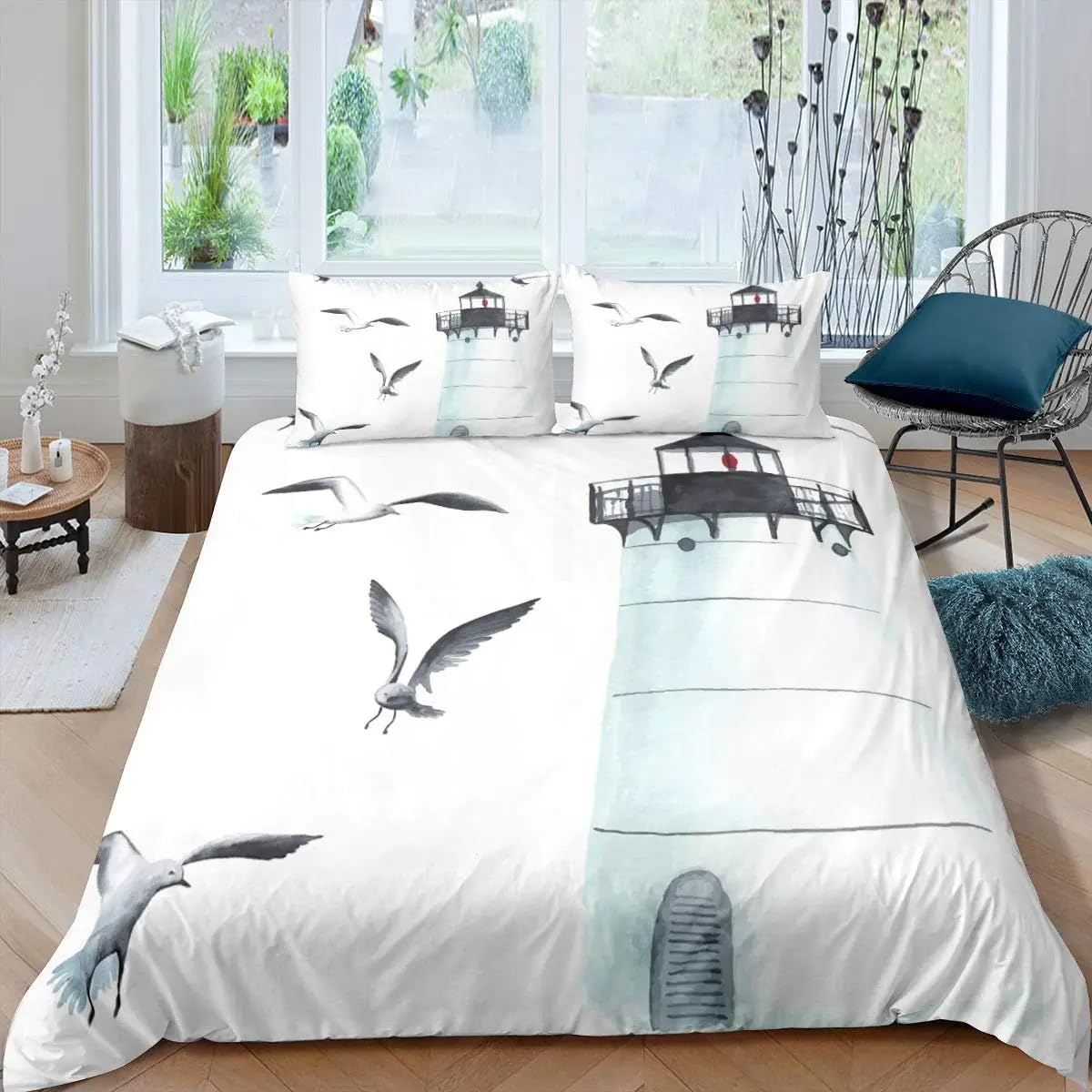 QBIDCSX Bedding Double Duvet Set Nautical Theme Bedding Double Bed Set - Microfibre Quilt Cover 230x220 cm - Comforter Cover with 2 Pillowcases(Double)