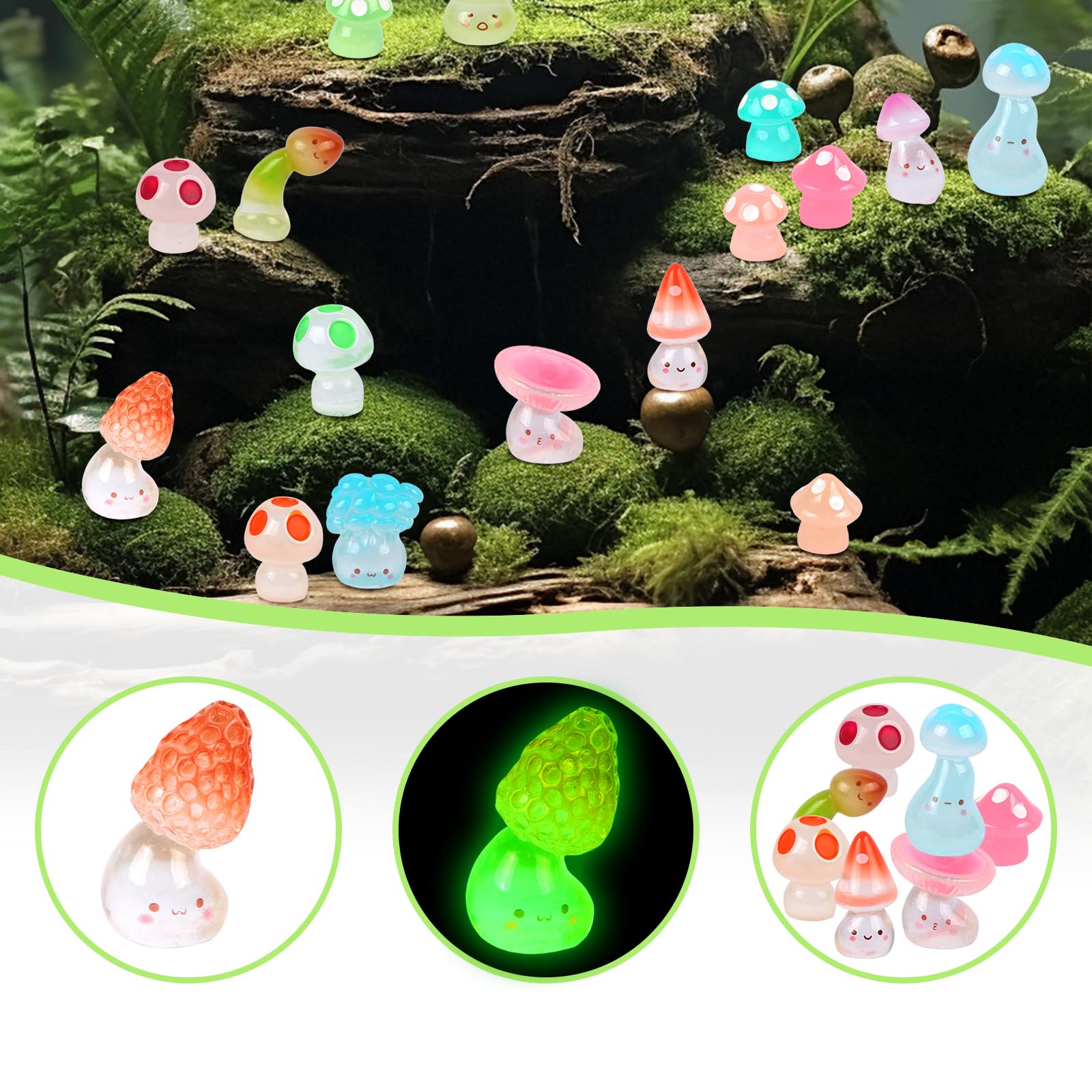 LALASTYLE 40Pcs Mini Resin Mushroom Glow in the Dark Miniature Resin Luminous Mushroom Figurines Tiny Small Animals for Micro Landscape Fairy Garden Terrarium - Image 4