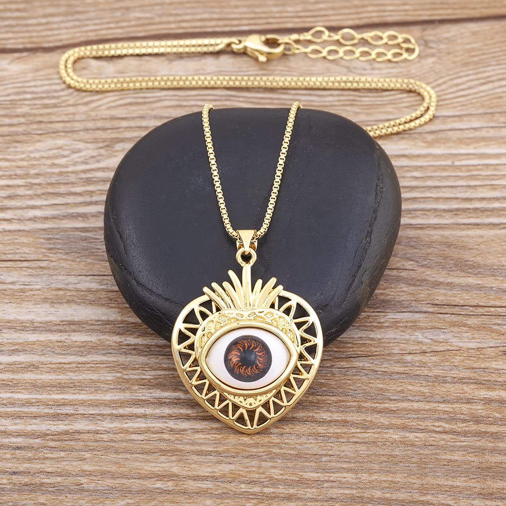 Accesorios para niñas, colgante chapado en oro con incrustaciones de ojo turco en forma de corazón, joyería para mujer, collar de regalos románticos para fiesta de compromiso