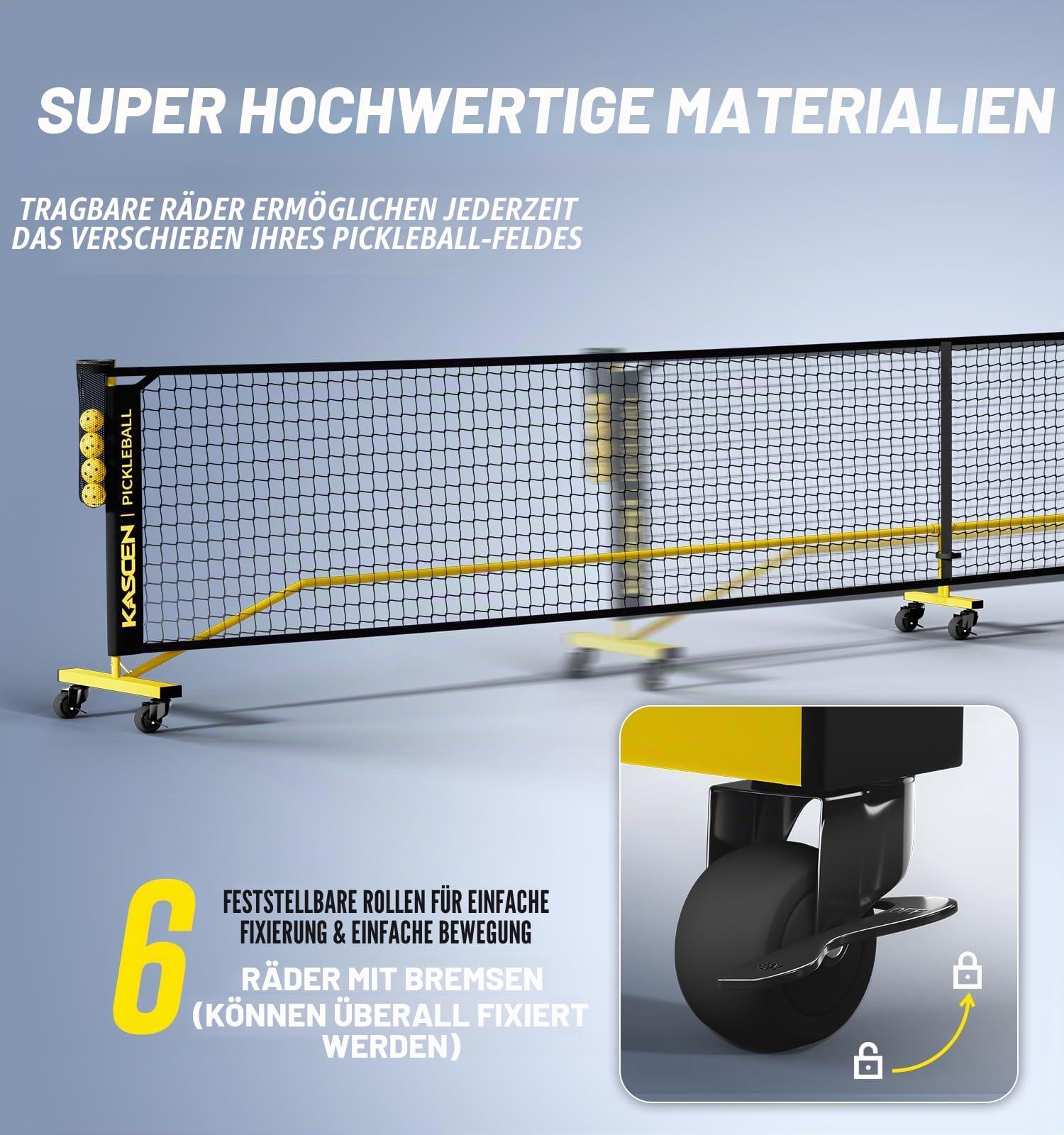 KASCEN Pickleball-Netz – Pickleball-Netz für Auffahrt, 6,6 m USAPA tragbares Pickleball-Set mit Netz, Pickle-Ballnetz mit 4 Pickleballs und Tragetasche, Pickle-Ballnetz für Outdoor, Innenhof,