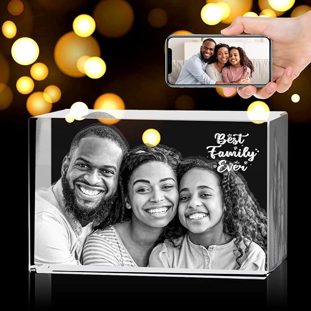 Dad Gifts from Daughter Son 3D Photo Crystal Gifts for Father Daddy Papa Birthday Gifts for Men Him Who Have Everything Landscape(S,3.1"x2"x2")