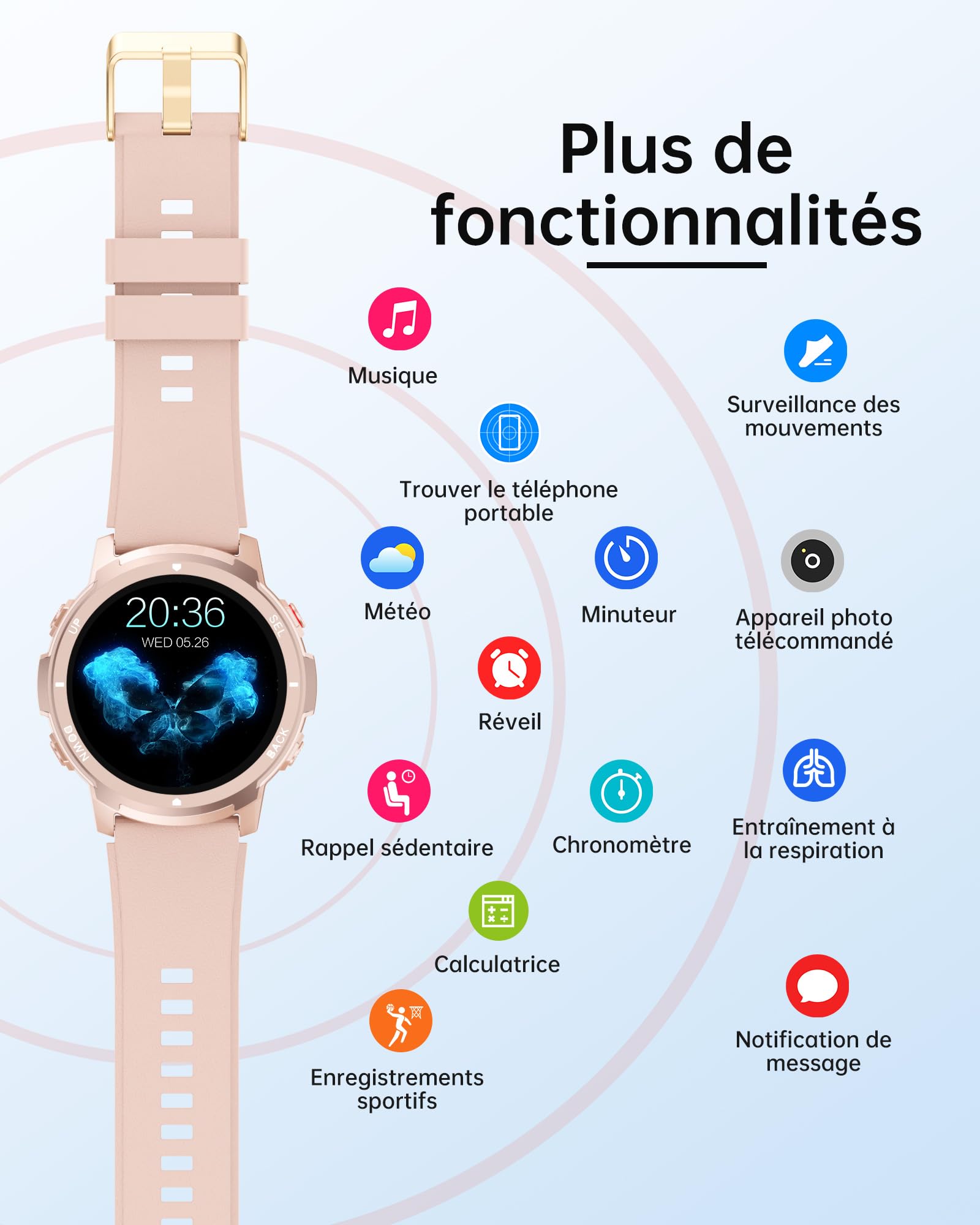 Montre Connectée Femme 1,39" Écran Tactile | Appels Bluetooth | 113 Sports | Suivi Sommeil