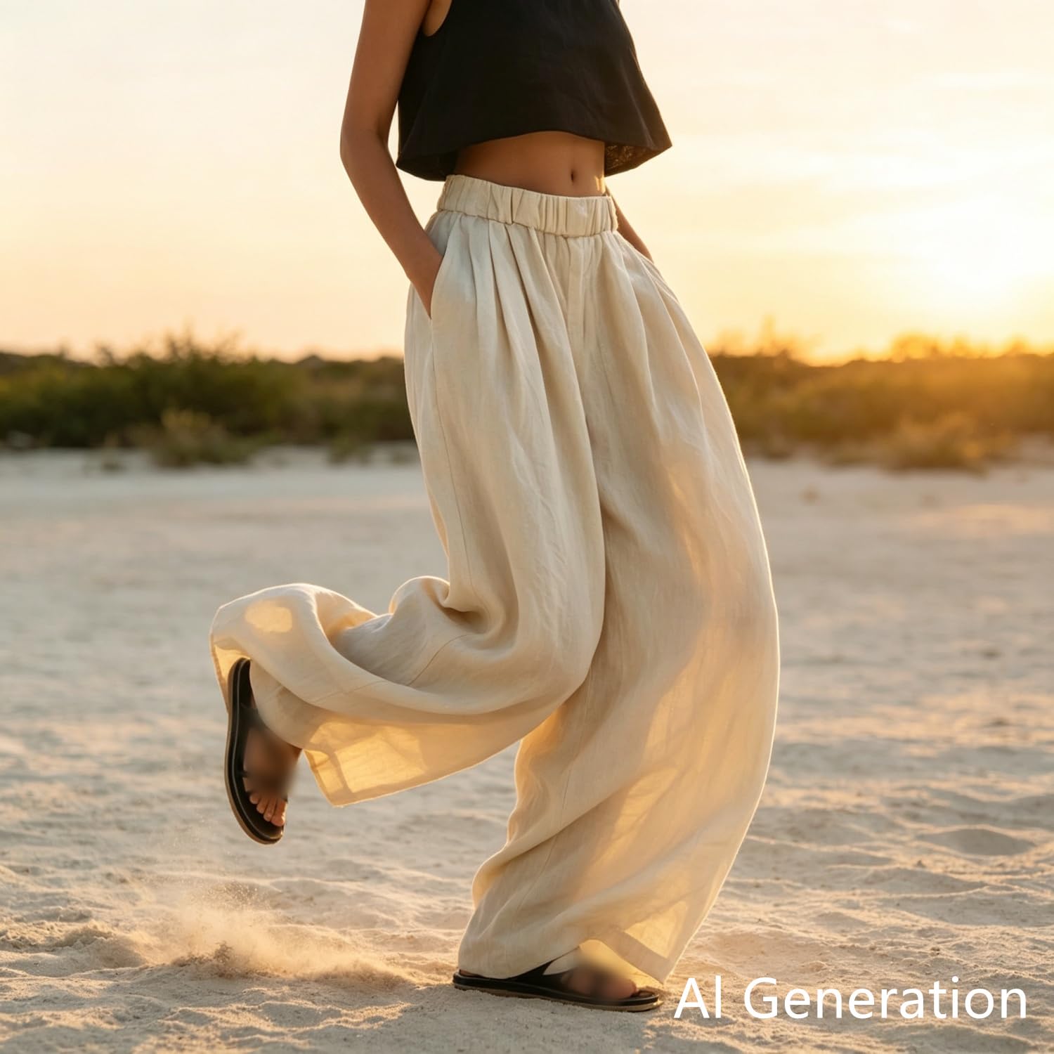 Generico Pantaloni Lunghi a Tinta Unita con Texture e Vita Elasticizzata | Pantaloni casual con vita elasticizzata e tasche oblique, ideali per viaggi, vacanze al mare e tempo libero