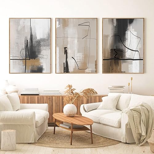 FEOFTIE Arte de pared neutro, póster abstracto de color beige, moderno, minimalista, impresión en lienzo marrón, arte neutro, arte de línea, arte